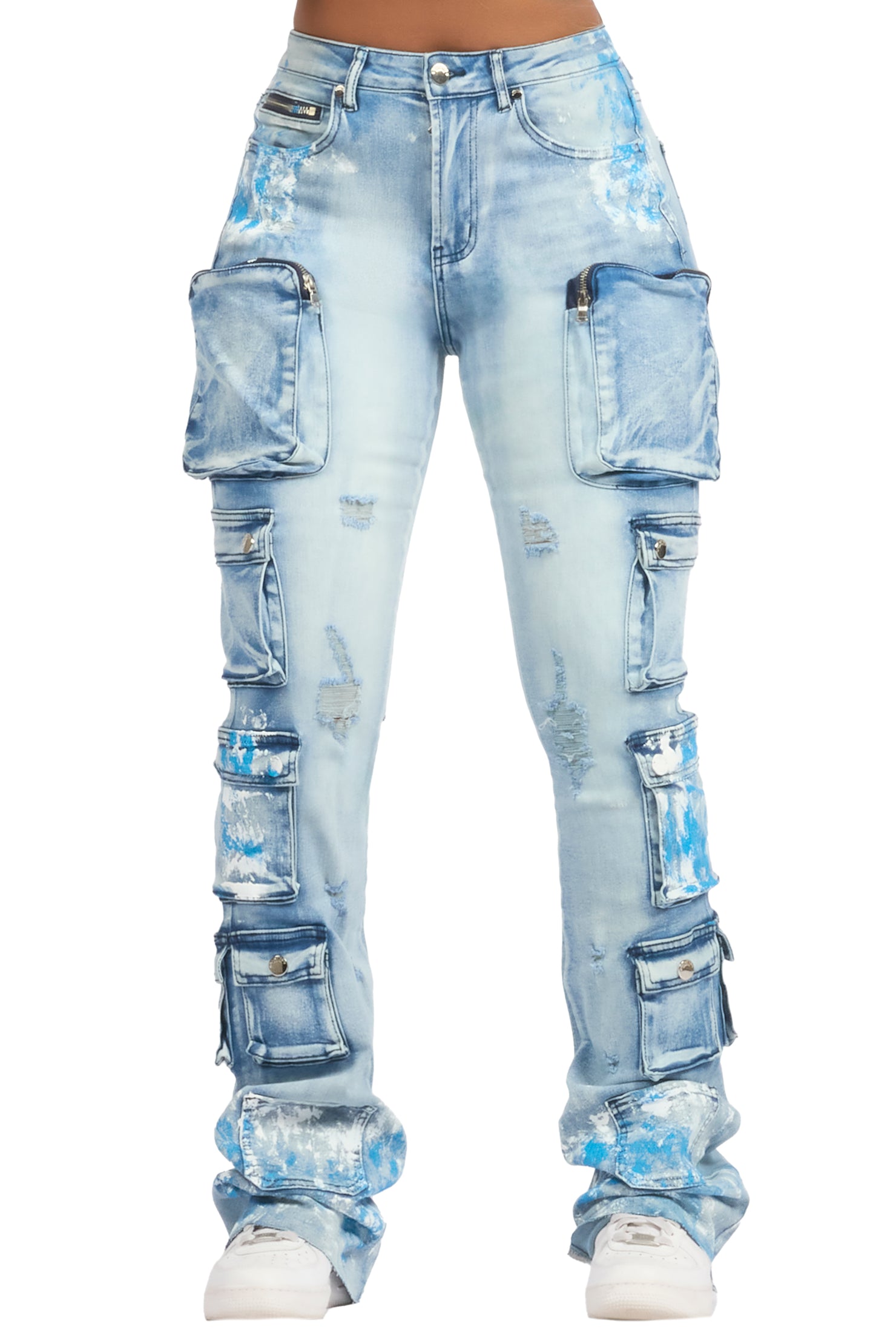 Tamala Light Wash Painted Stacked Flare Jean