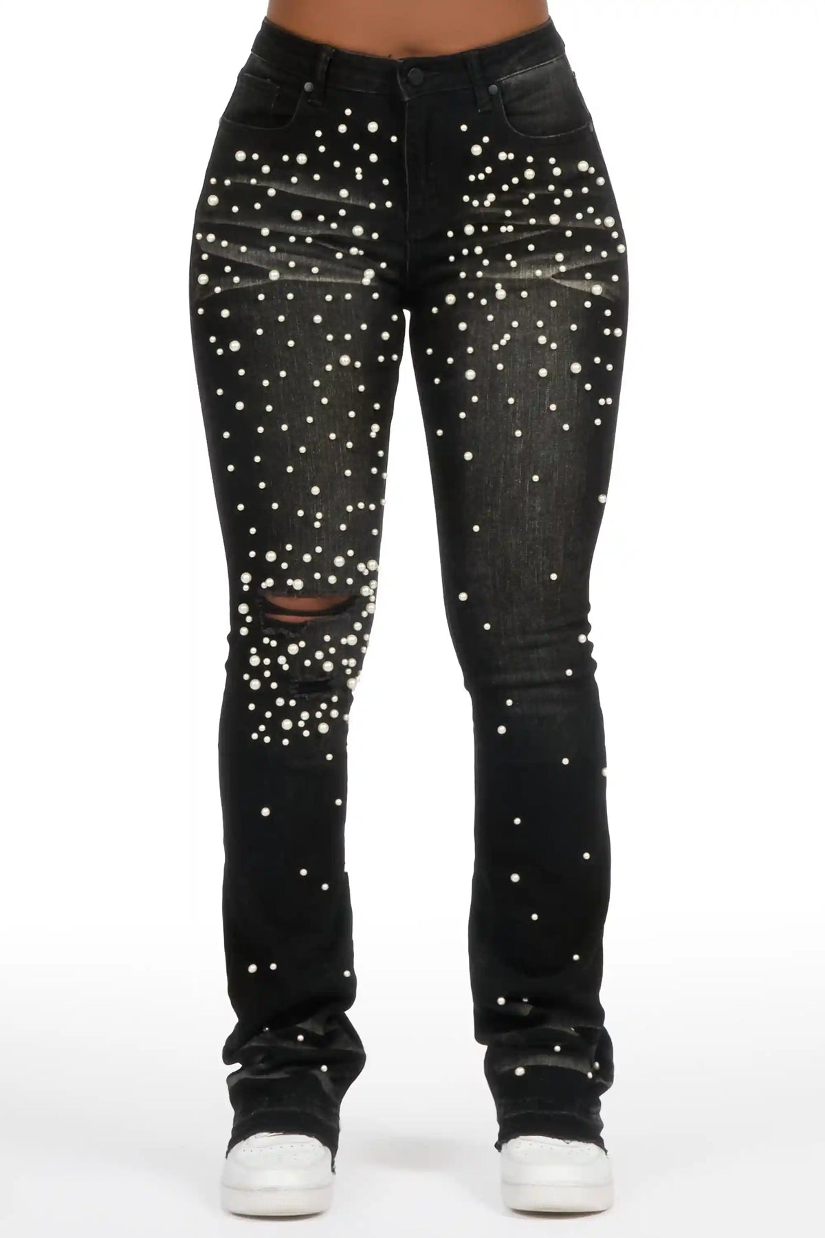 Jeannine Black Pearl Stacked Flare Jean