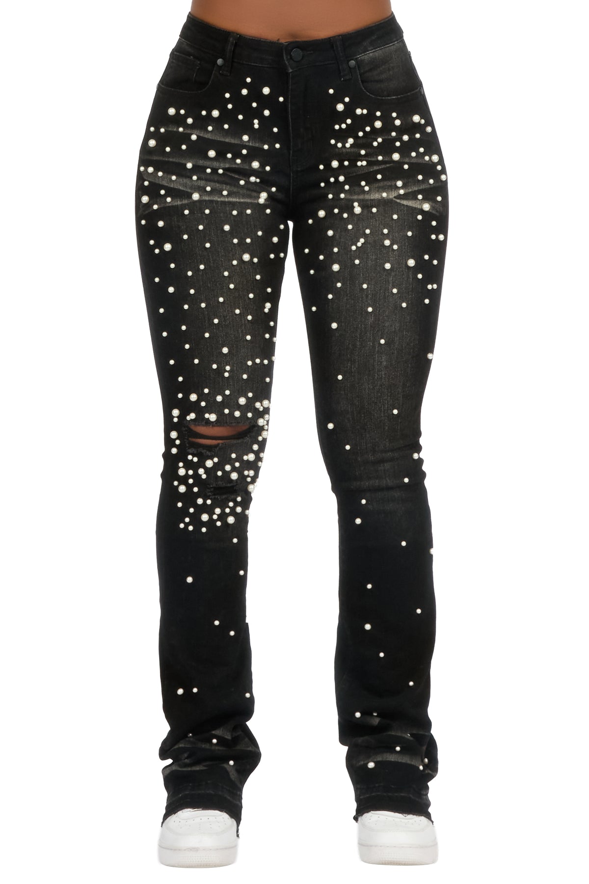 Jeannine Black Pearl Stacked Flare Jean