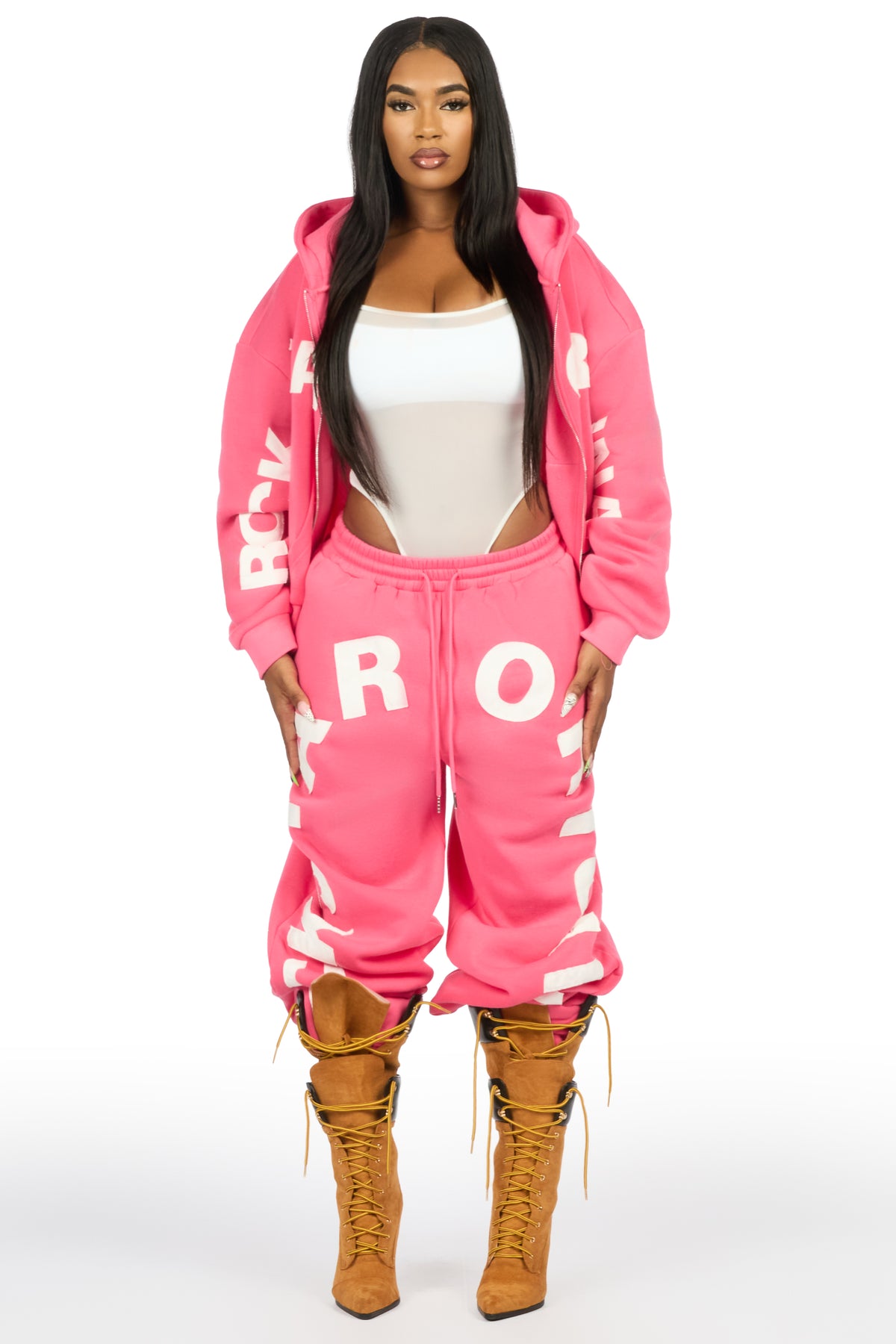 Raynecia Pink Zip Up Baggy Fit Track Set