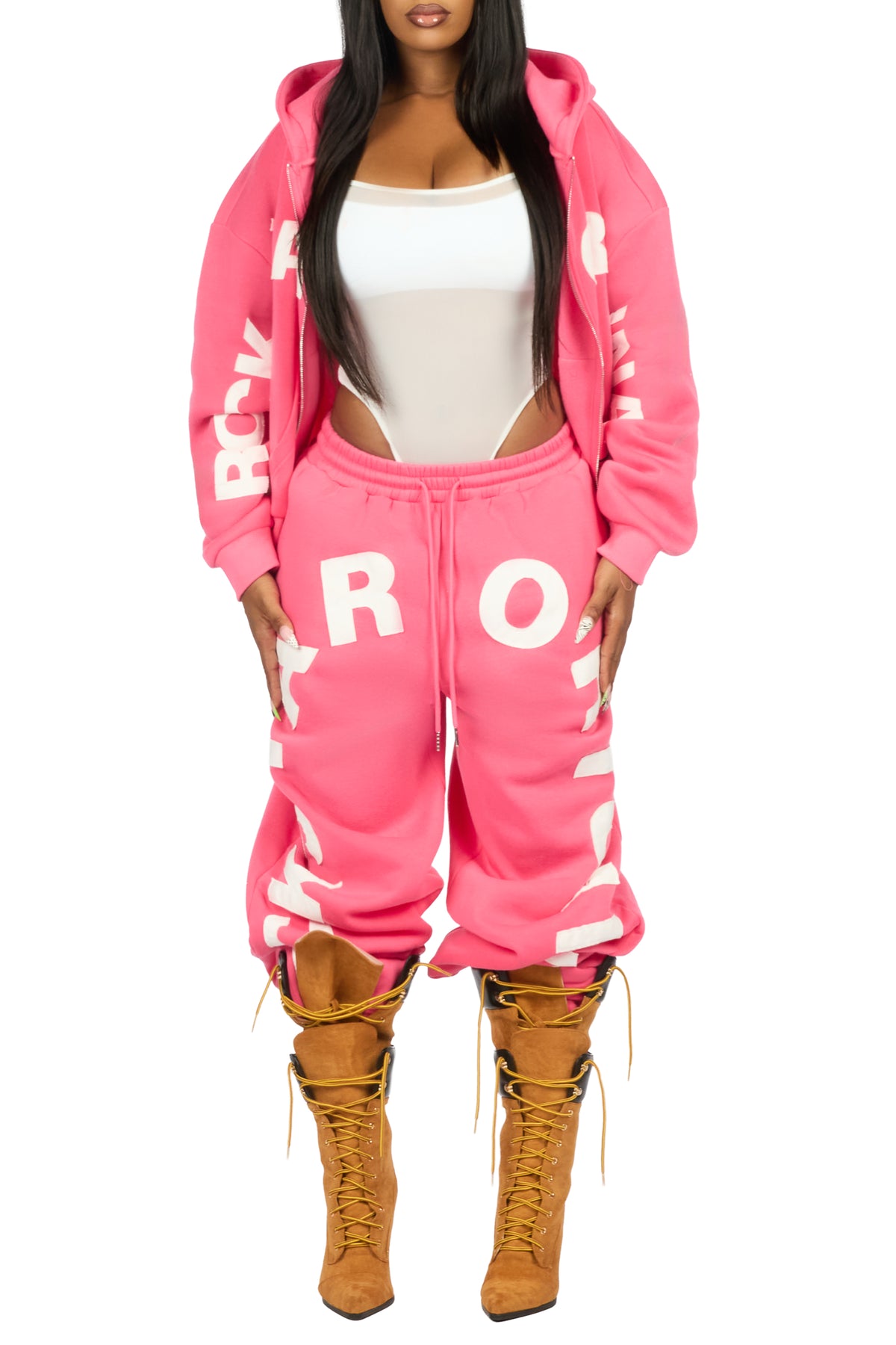 Raynecia Pink Zip Up Baggy Fit Track Set