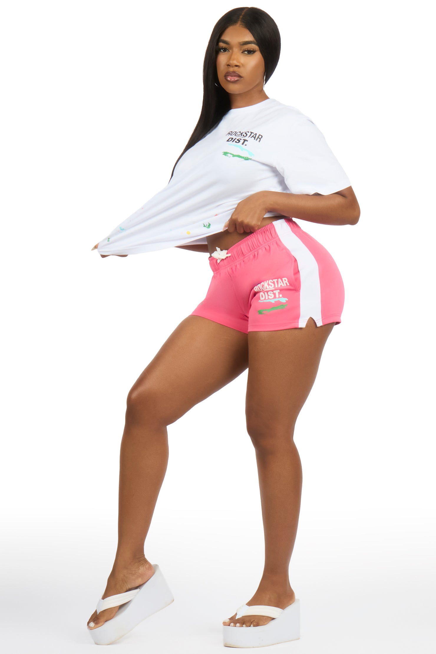 Shawntel White/Pink Shirt Short Set