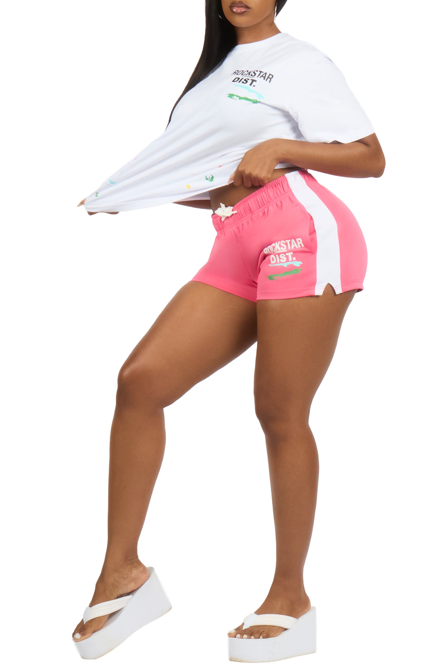 Shawntel White/Pink Shirt Short Set