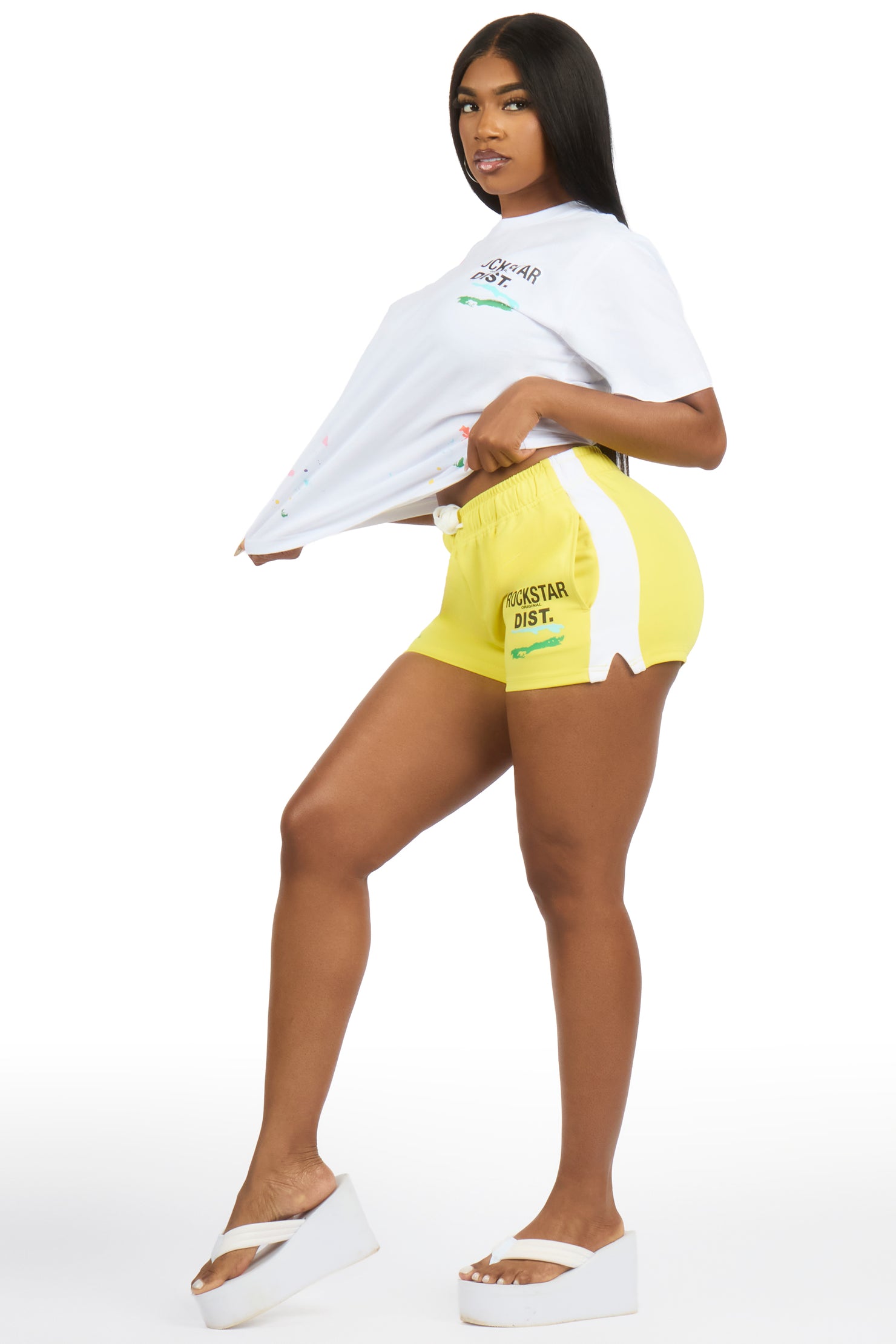 Shawntel White/Yellow T-Shirt Short Set