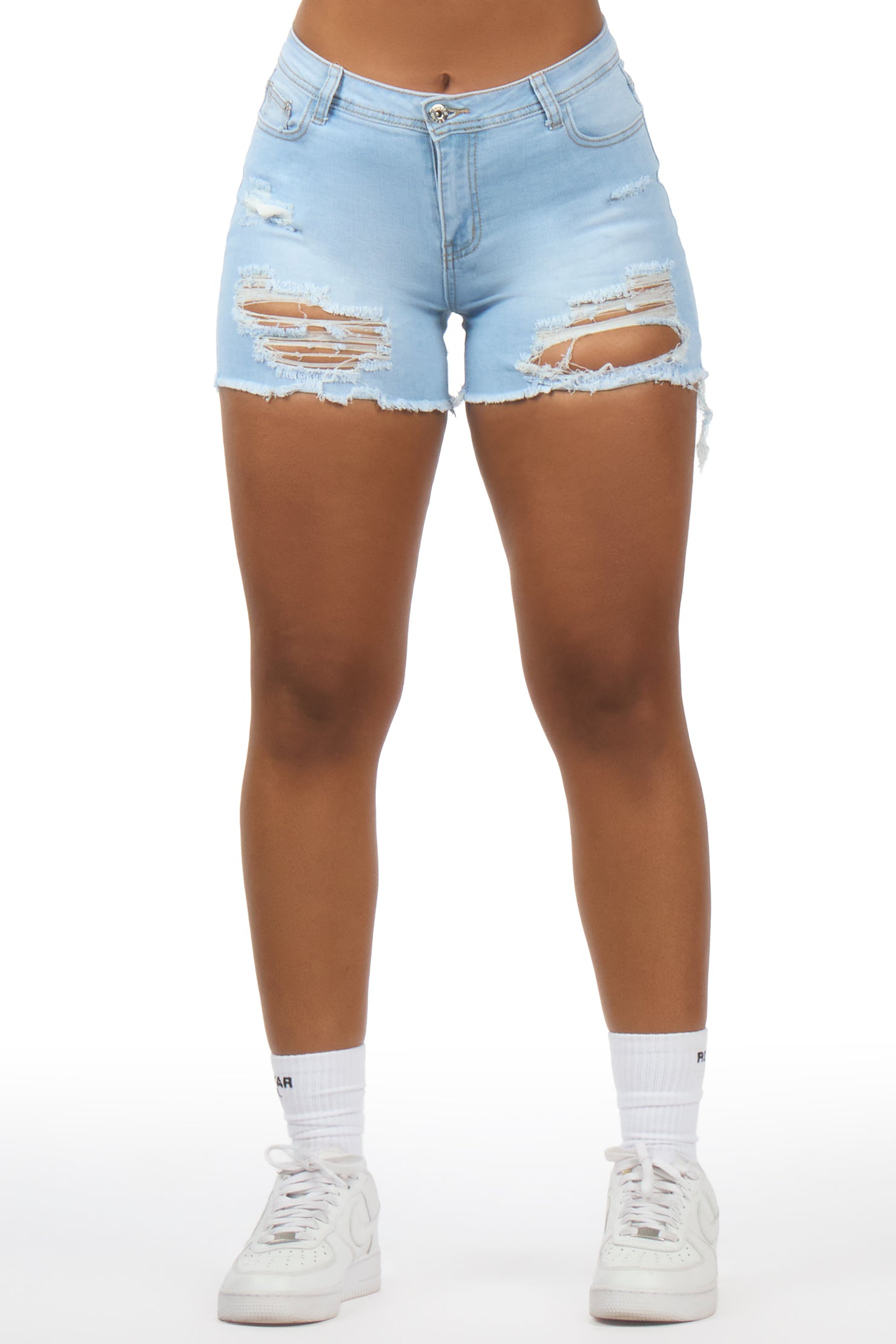 Denee Light Wash Distressed Denim Short