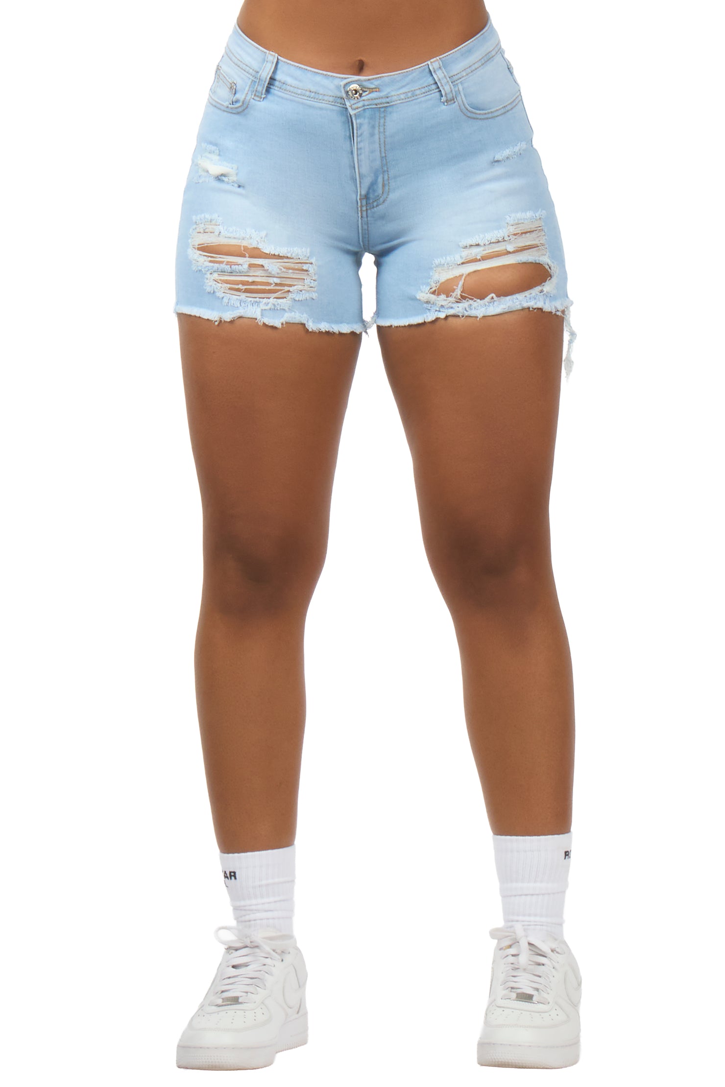 Denee Light Wash Distressed Denim Short