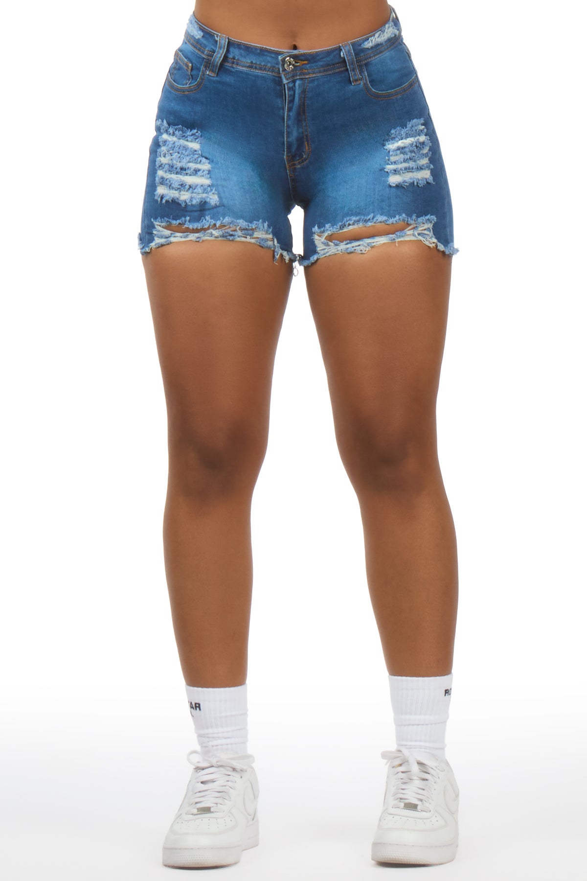 Vickey Med. Wash Distressed Denim Short