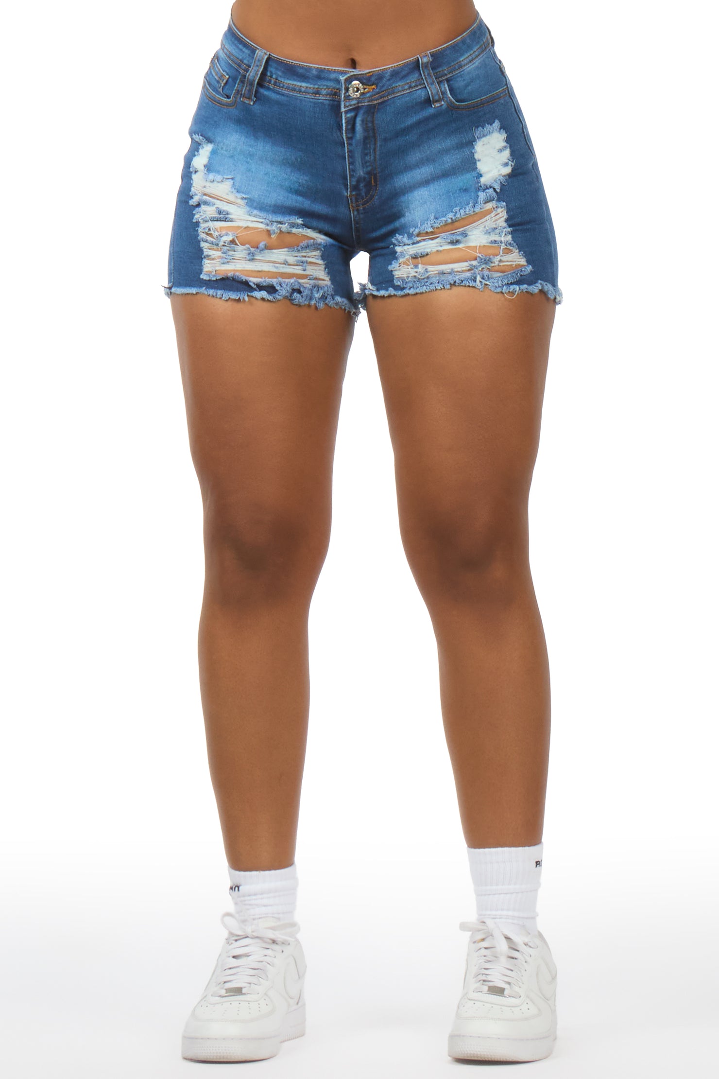Wynetta Med. Wash Distressed Denim Short