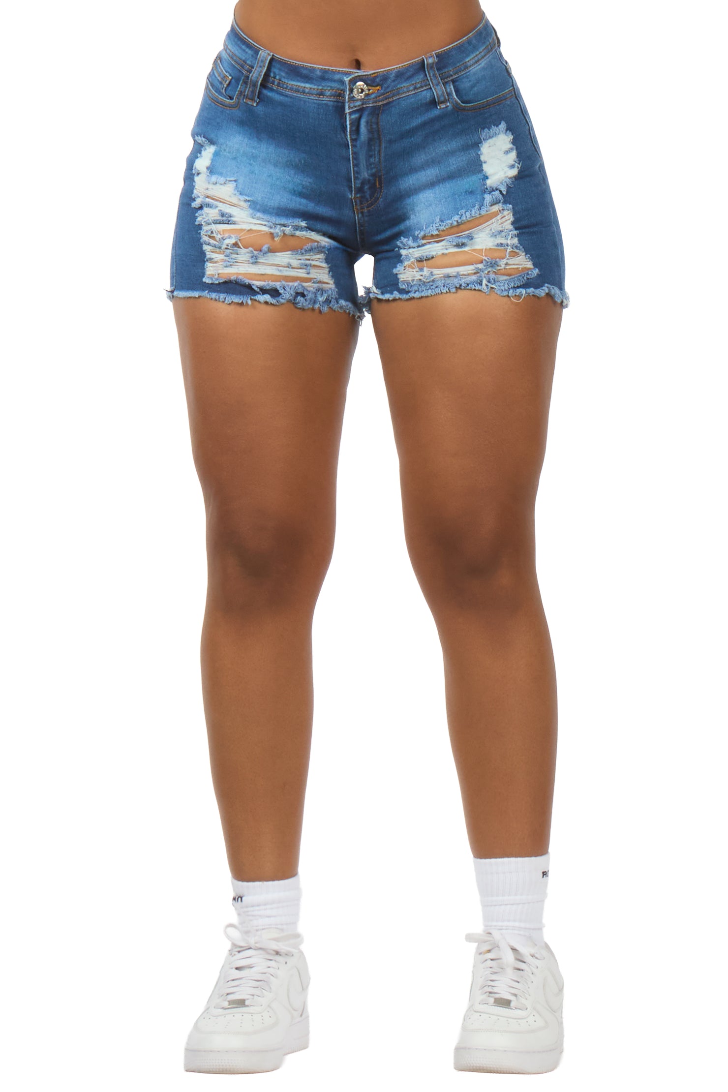 Wynetta Med. Wash Distressed Denim Short