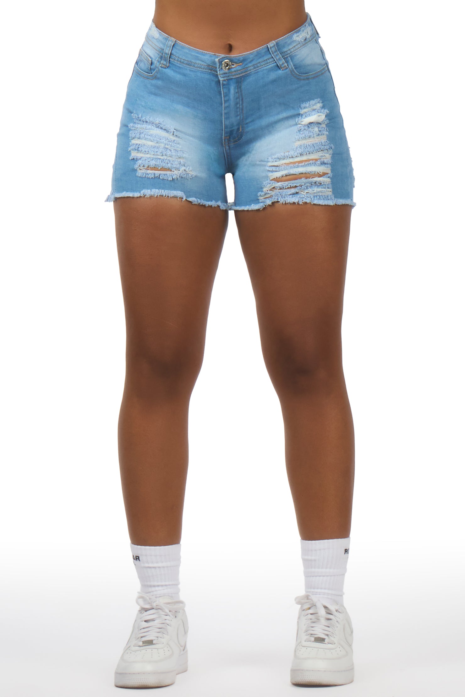 Sherica Light Wash Distressed Denim Short