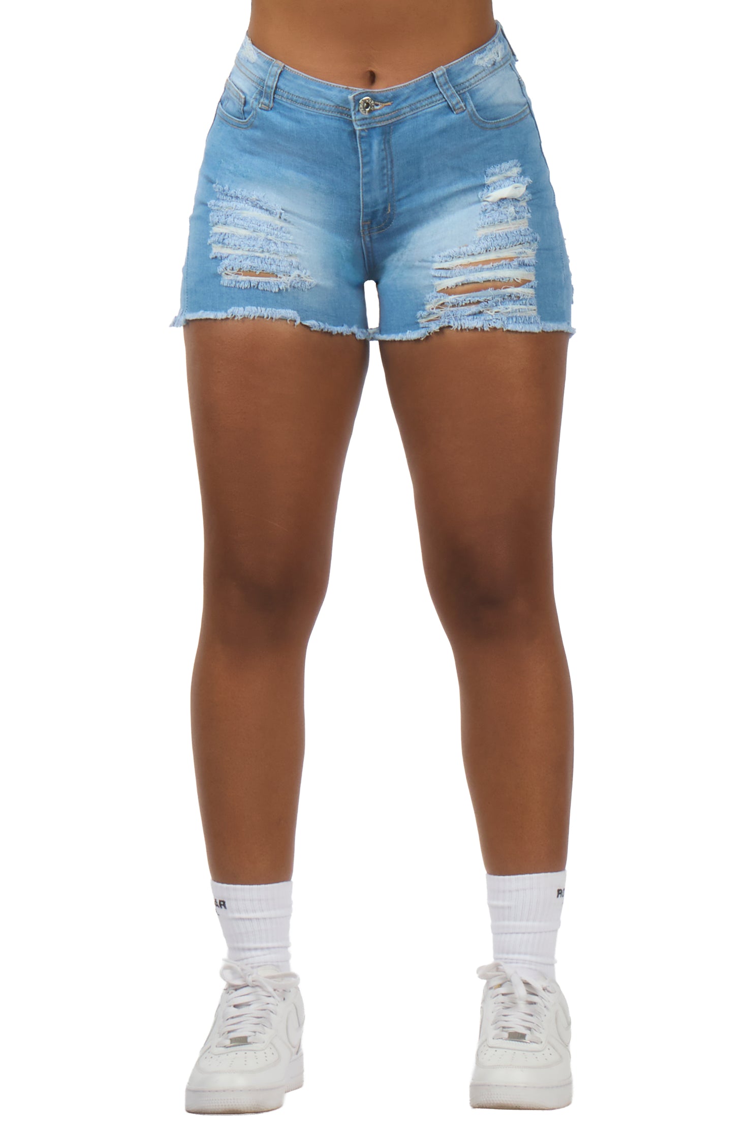 Sherica Light Wash Distressed Denim Short