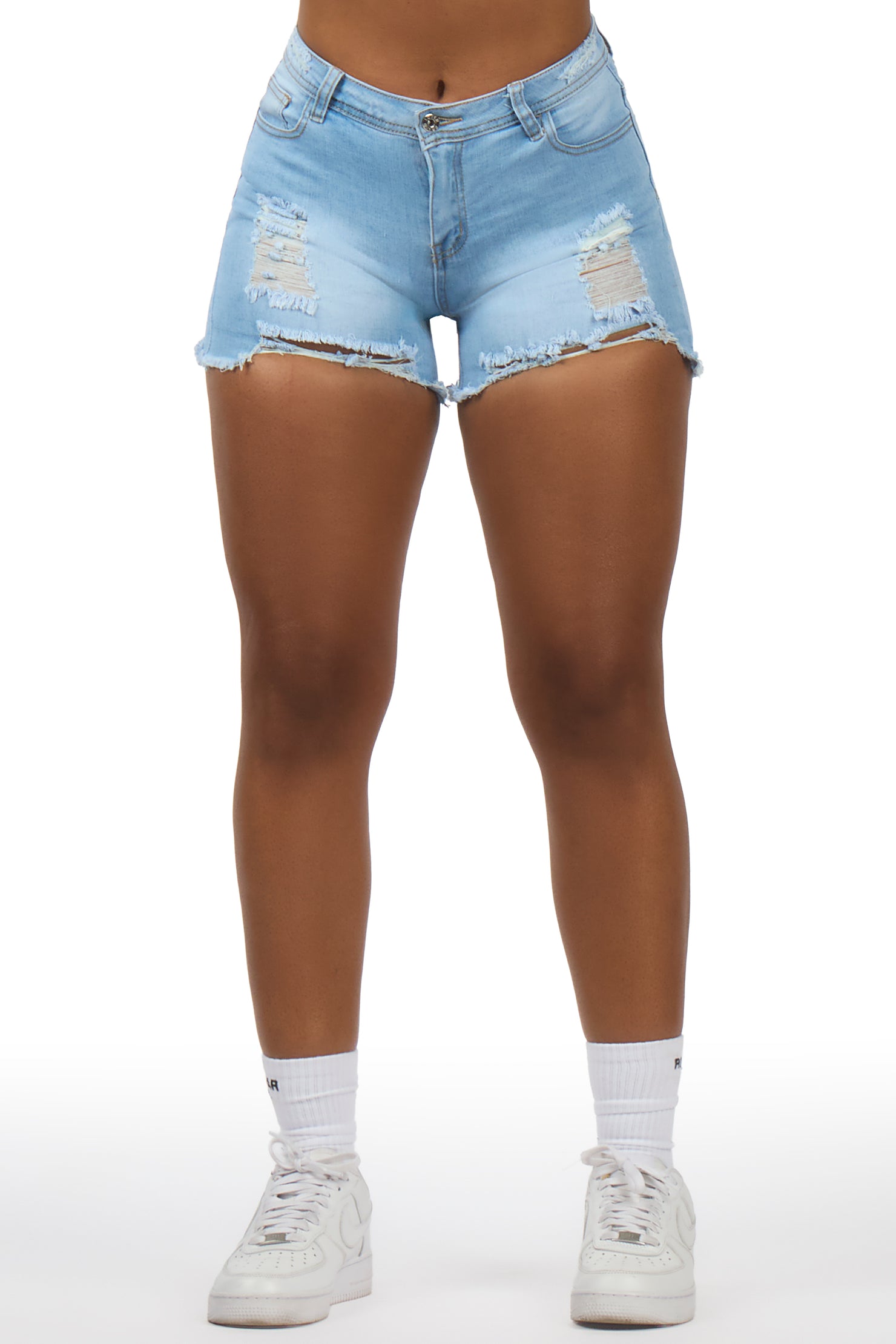 Taletha Light Wash Distressed Denim Short