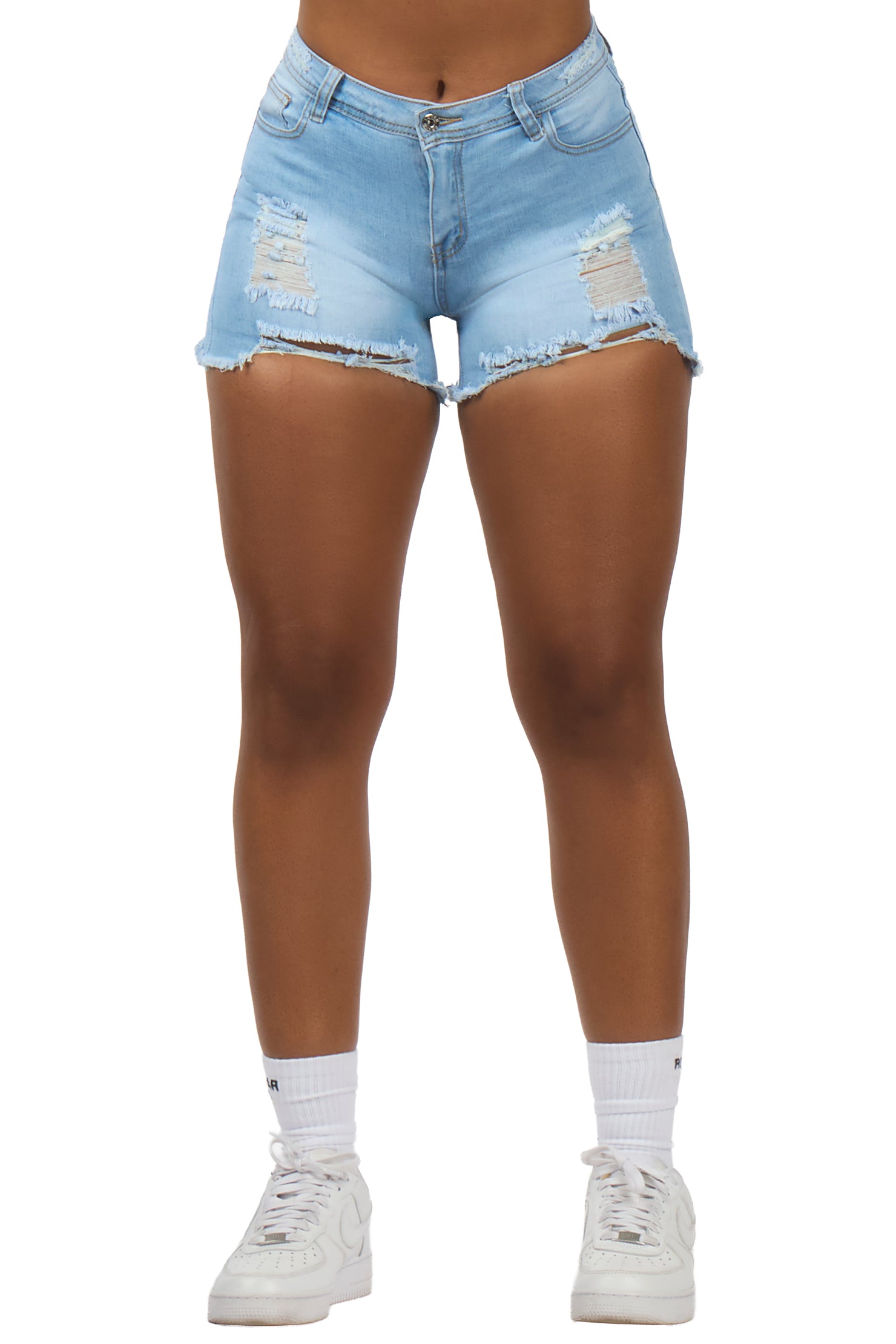 Taletha Light Wash Distressed Denim Short