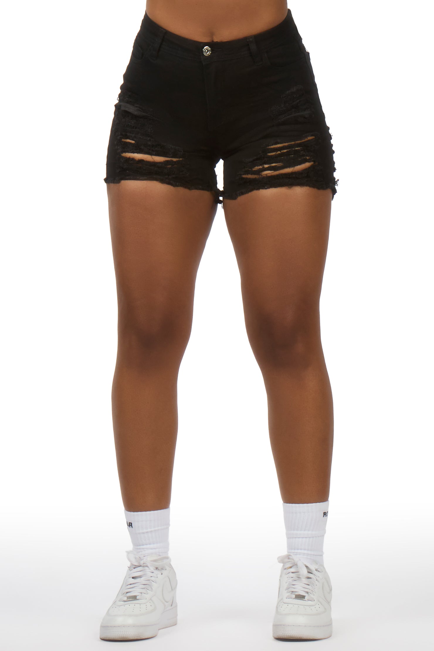 Keelen Black Distressed Denim Short