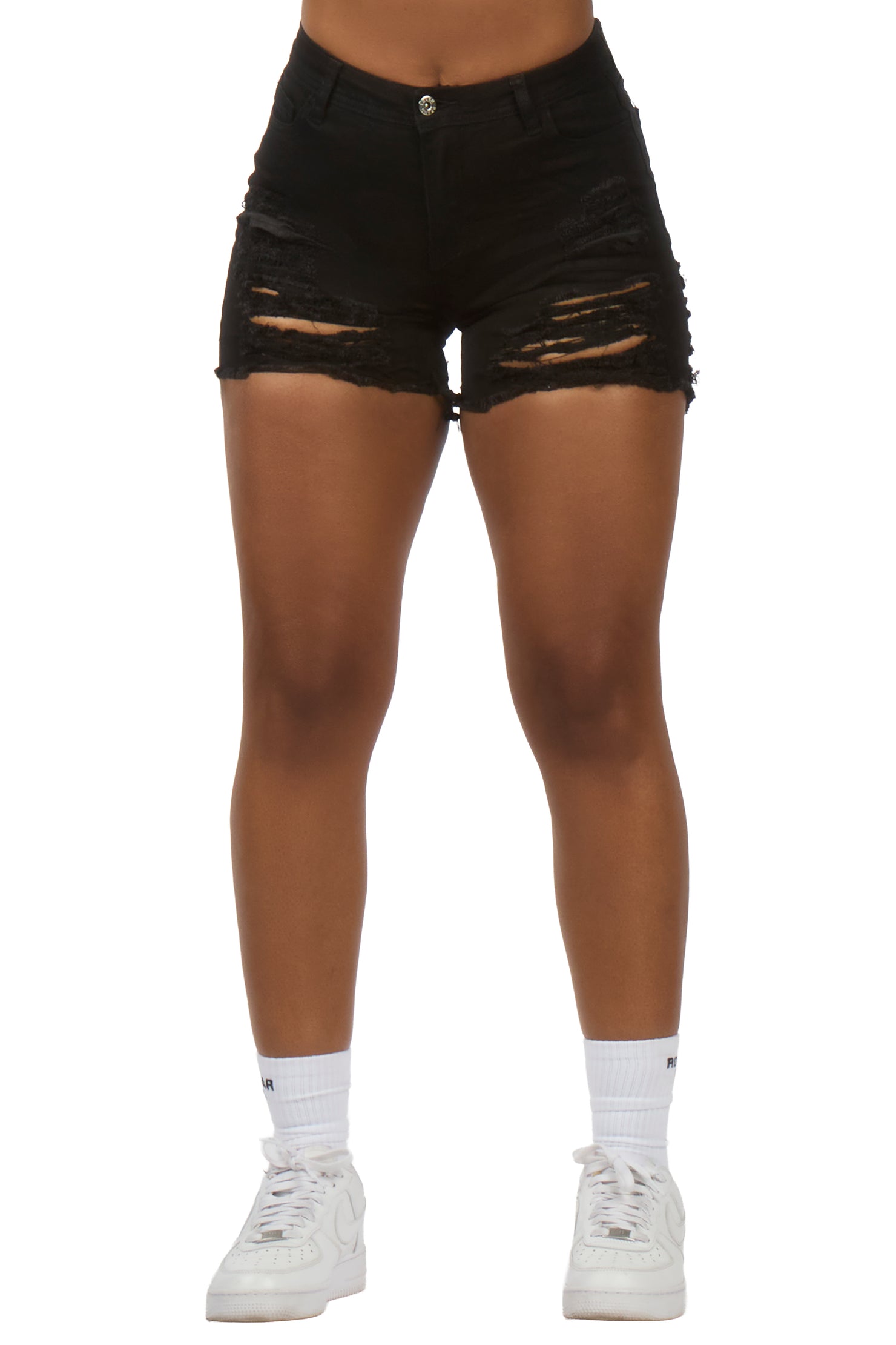 Keelen Black Distressed Denim Short