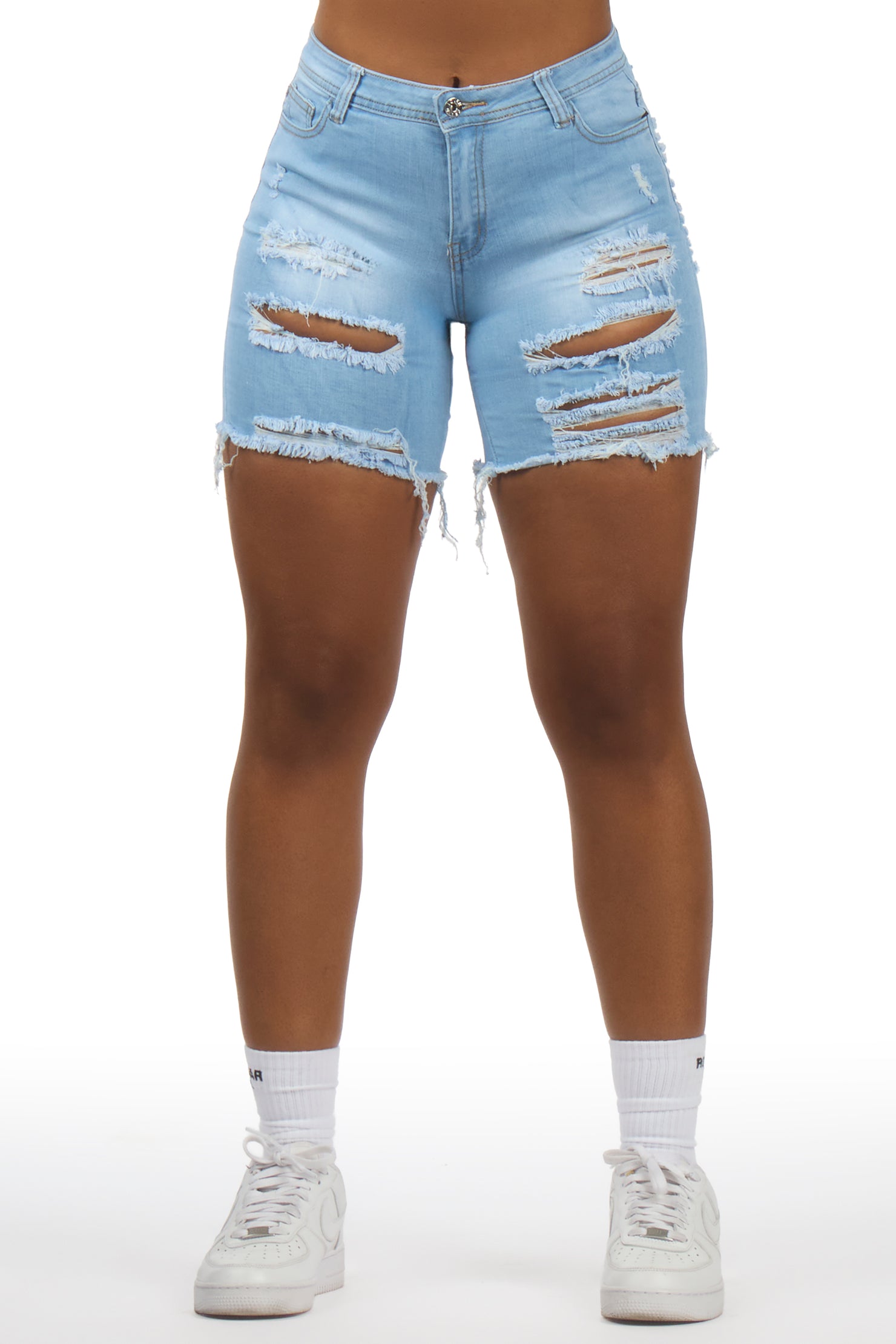 Adilla Light Wash Distressed Denim Short