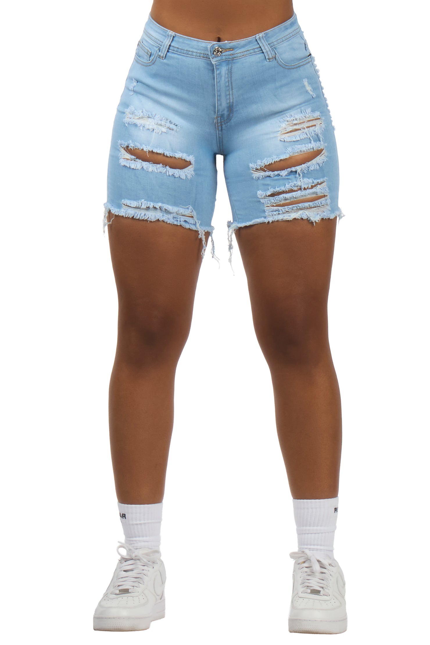 Adilla Light Wash Distressed Denim Short