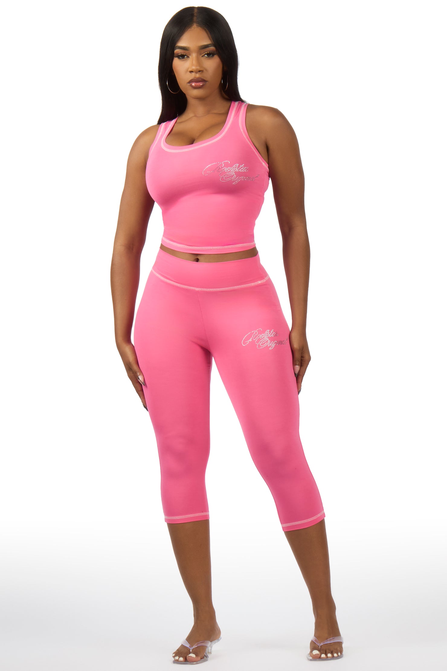 Jacquelle Pink Tank Capri Lounge Set