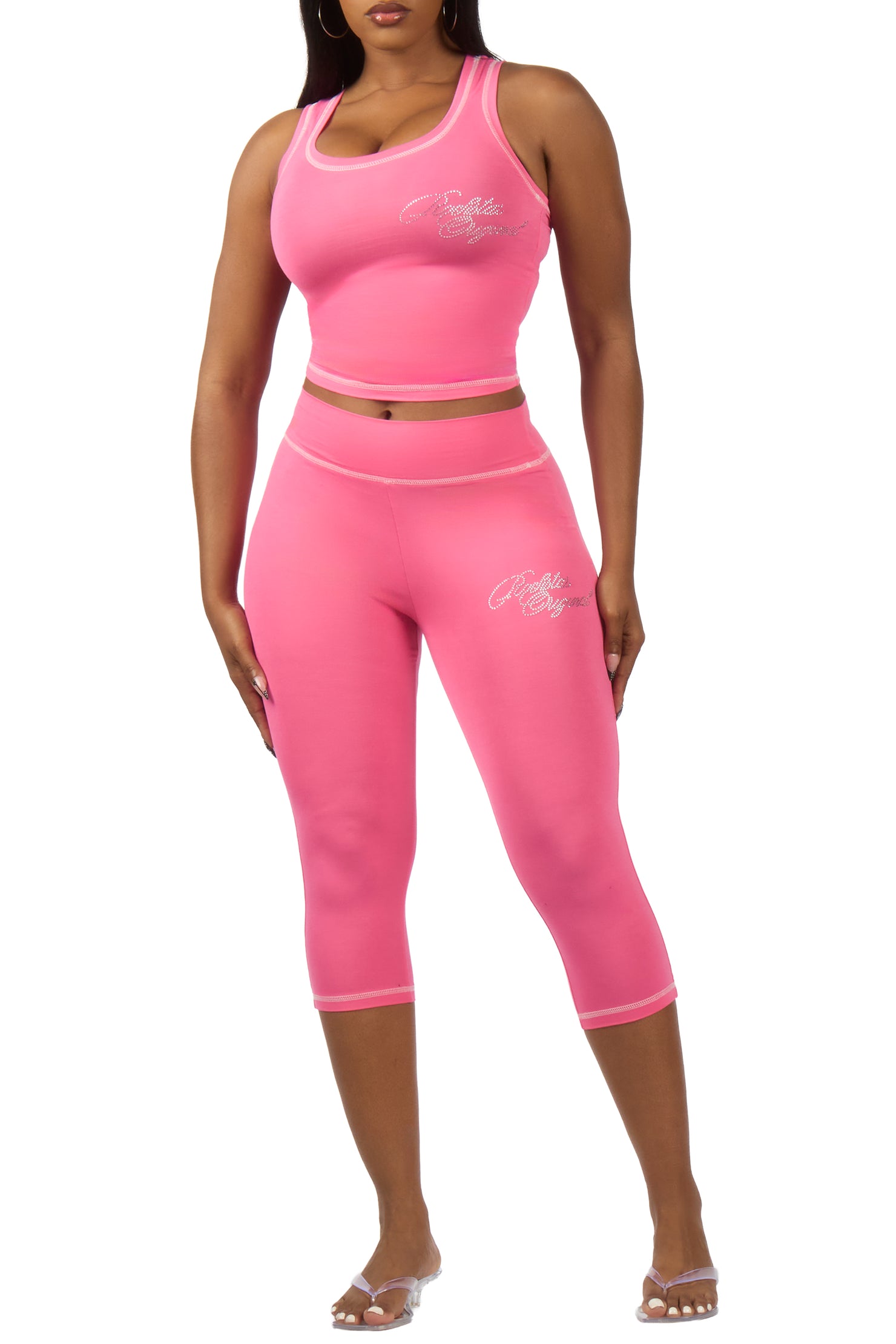 Jacquelle Pink Tank Capri Lounge Set