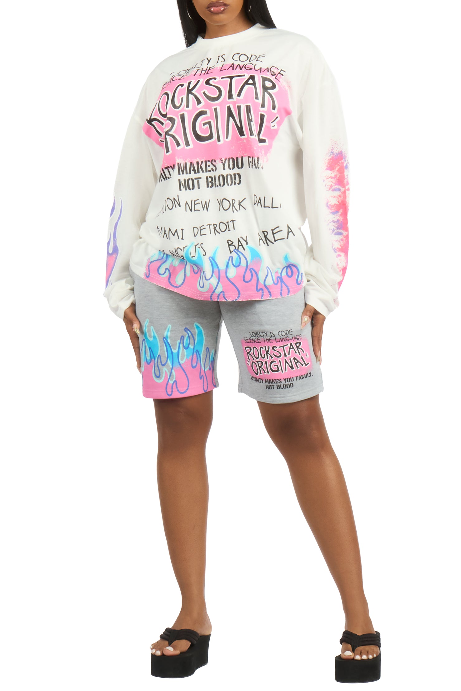 Breshay White/Grey Long Sleeve T-Shirt Short Set