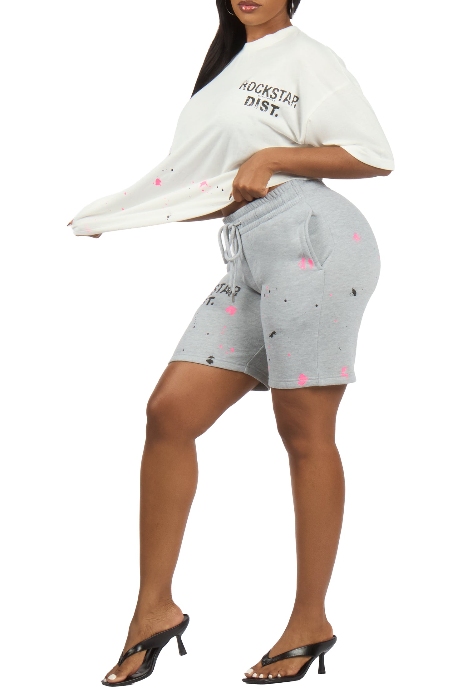 Lezaria White/Grey/Pink T-Shirt Short Set