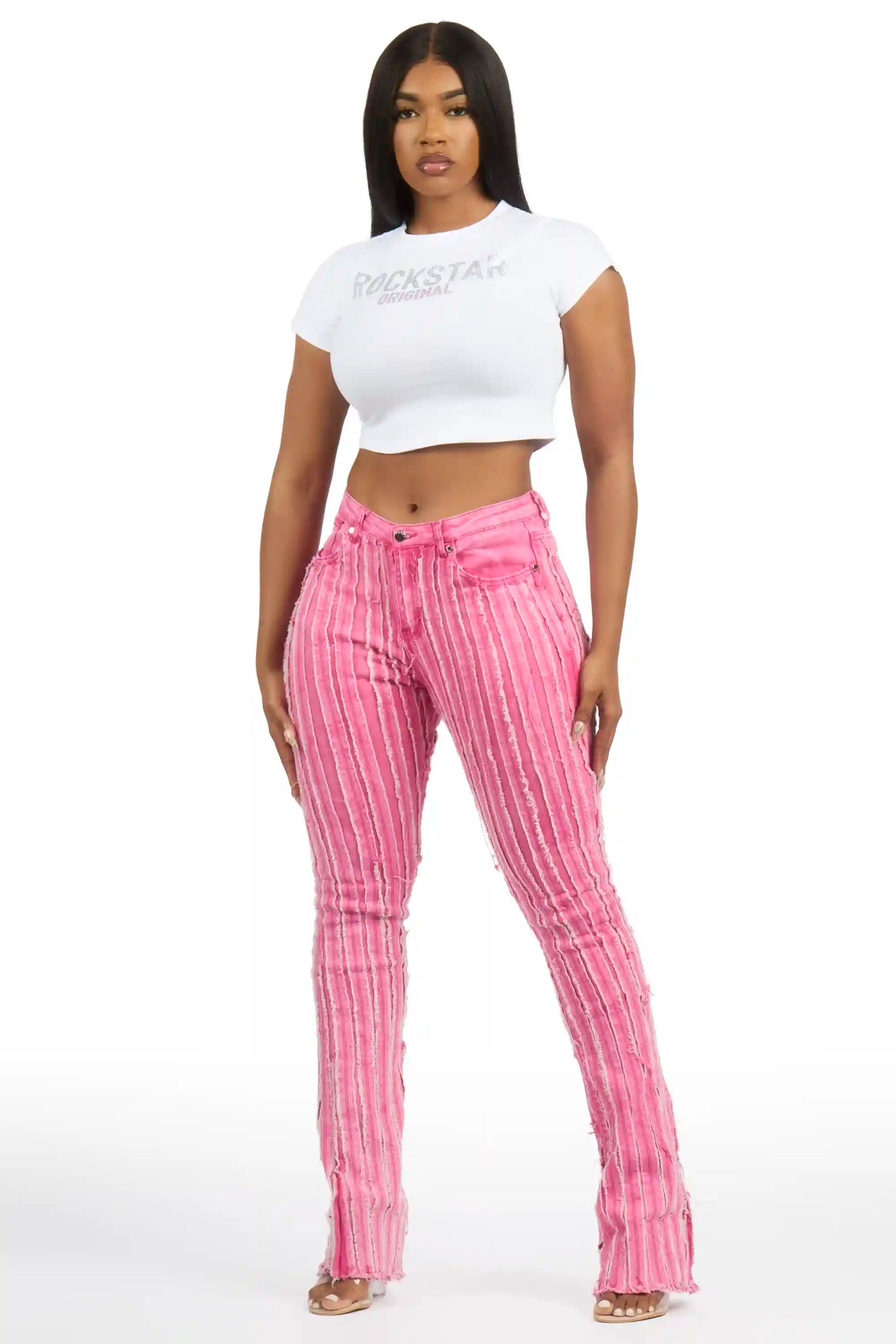 Erikka White Rhinestone Crop Baby Tee Shirt