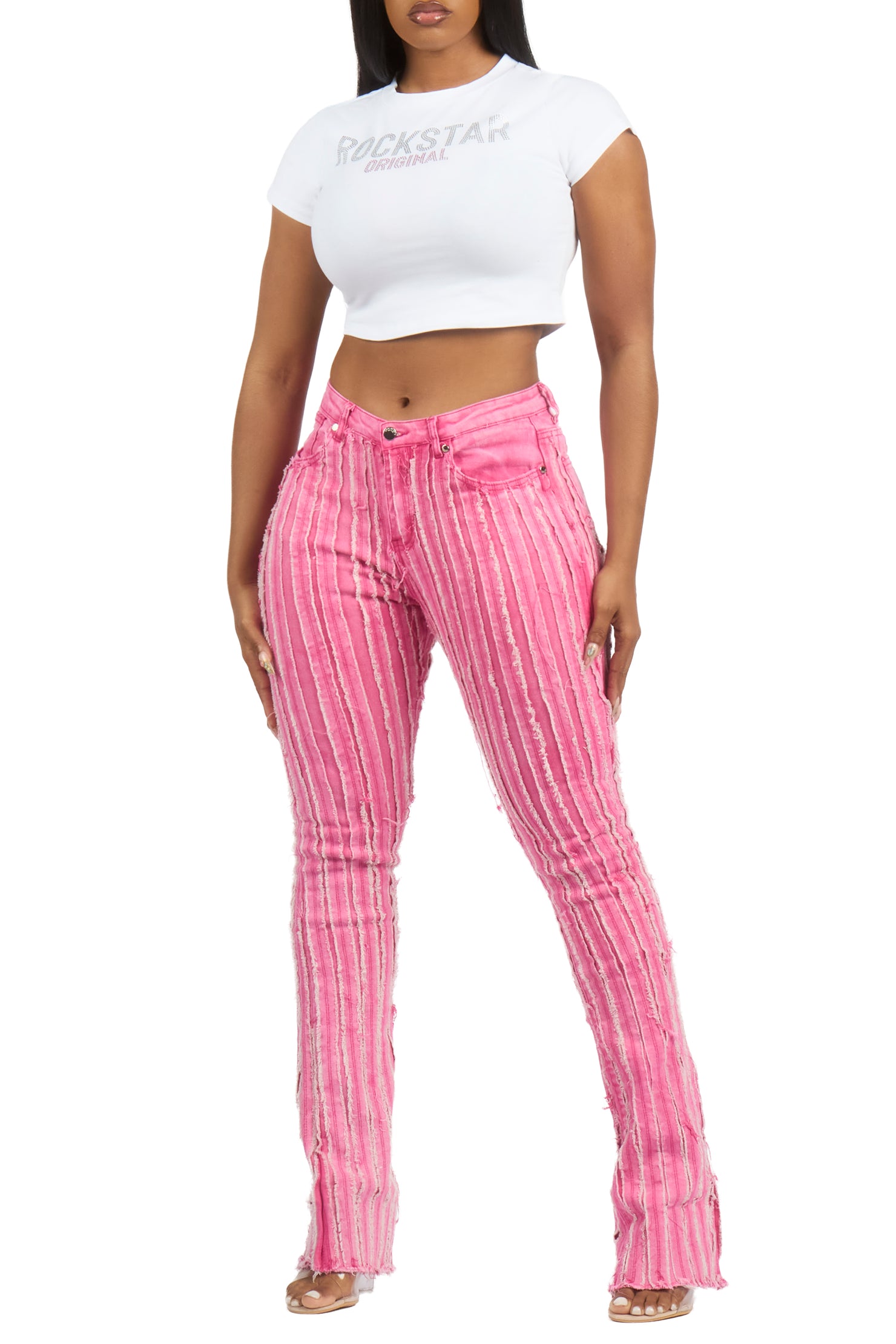 Erikka White Rhinestone Crop Baby Tee Shirt