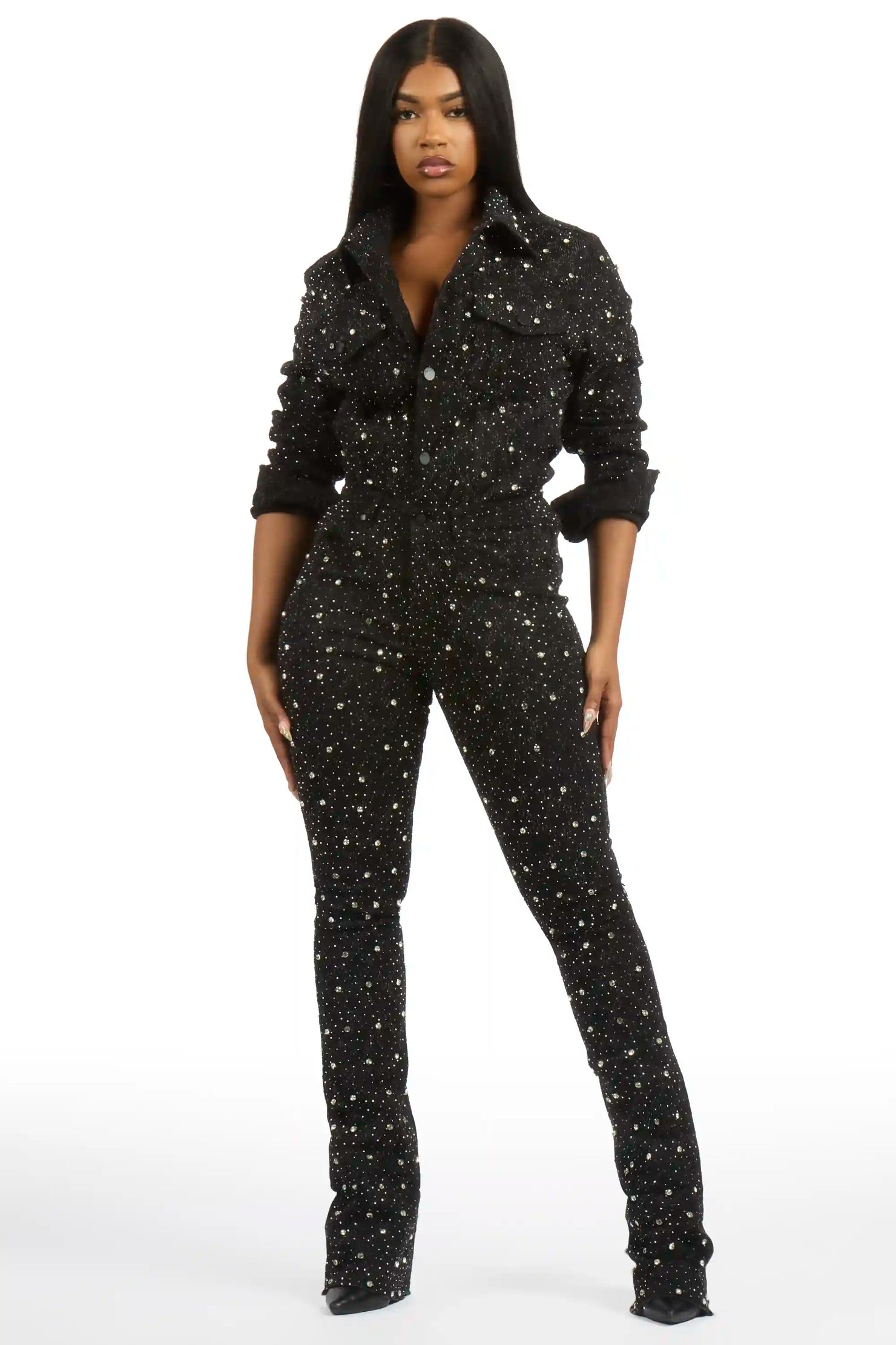 Sareka Black Denim Jacket & Sareka Stacked Jean Set