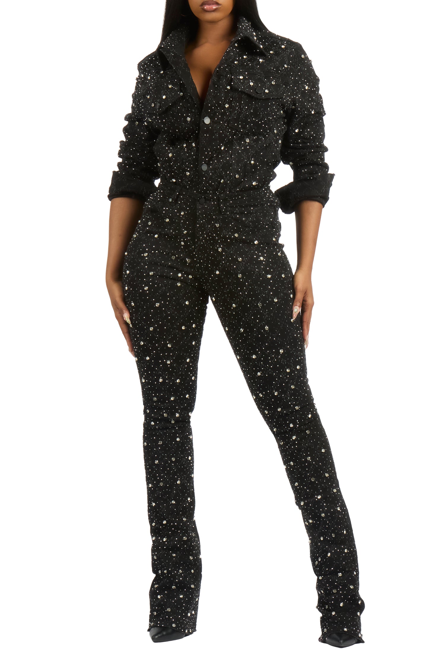 Sareka Black Denim Jacket & Sareka Stacked Jean Set