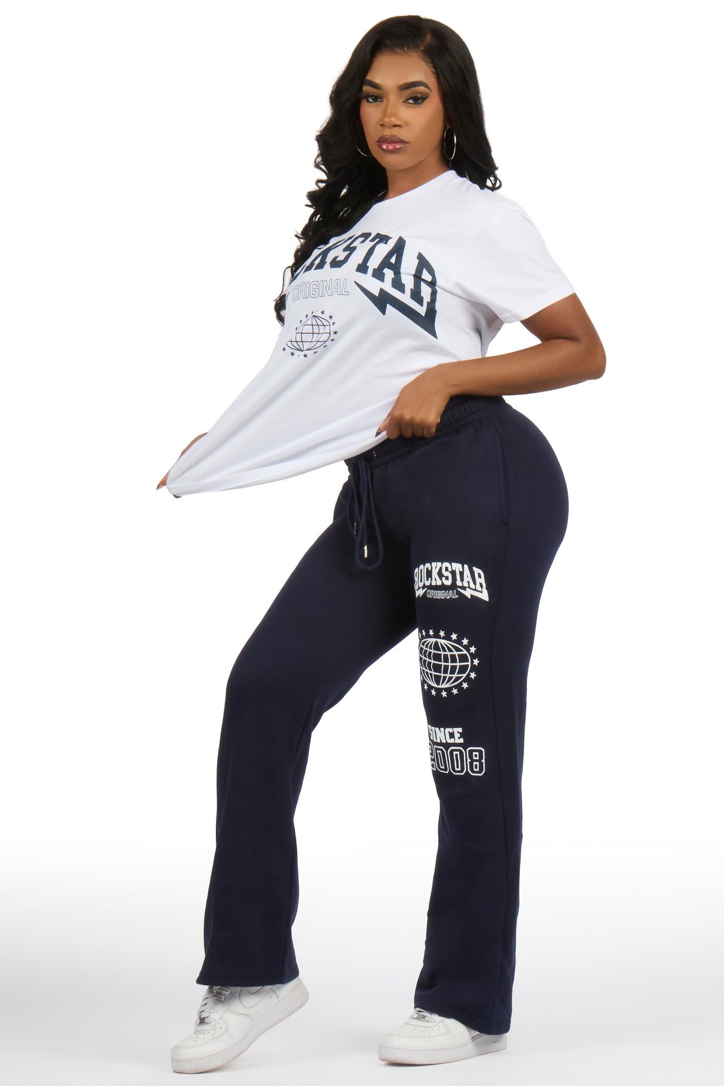 Storiana White/Navy T-Shirt Relaxed Track Set