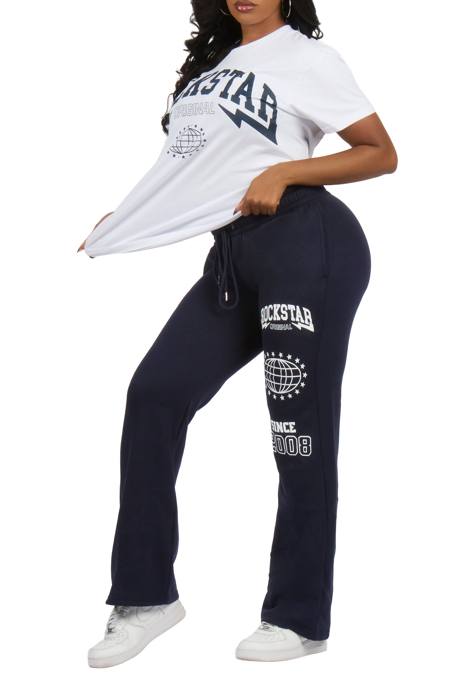 Storiana White/Navy T-Shirt Relaxed Track Set