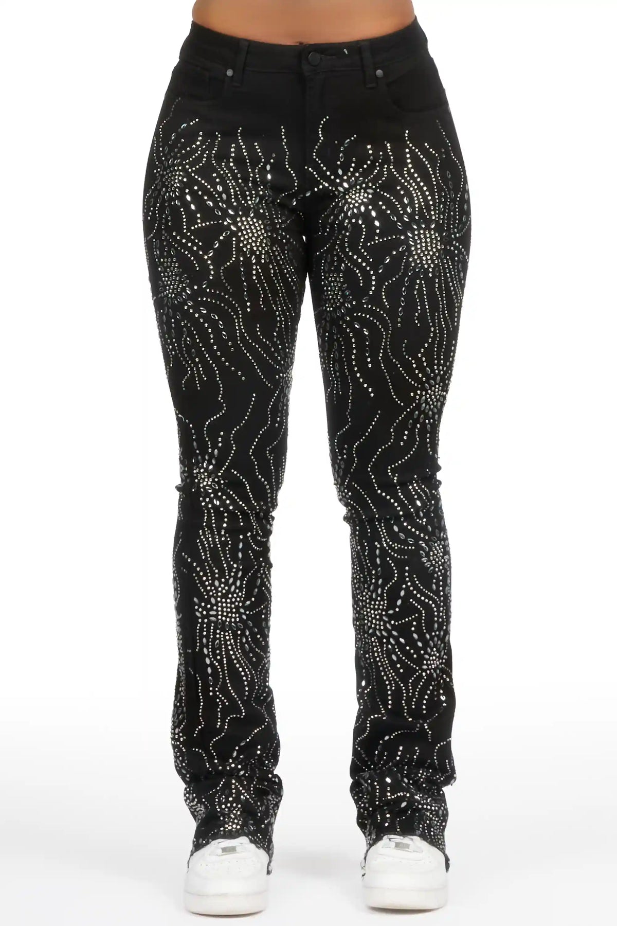 Deidra Black Rhinestone Stacked Flare Jean