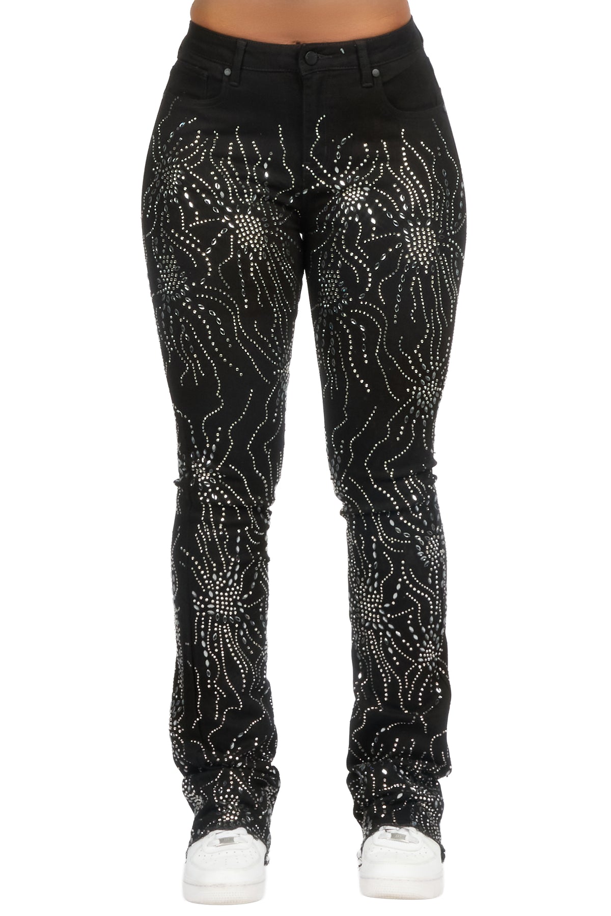 Deidra Black Rhinestone Stacked Flare Jean