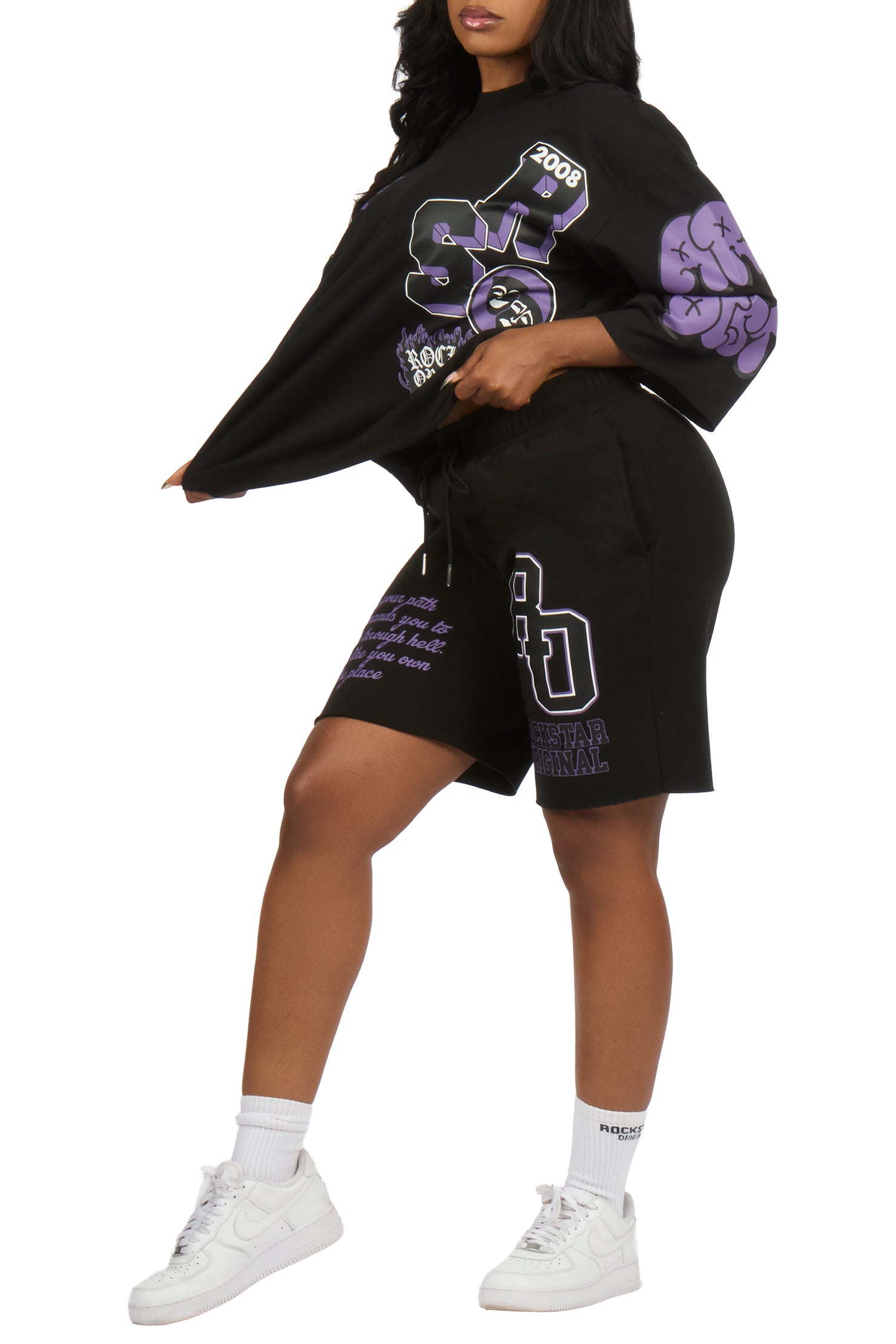 Leslee Black/Purple T-Shirt Short Set
