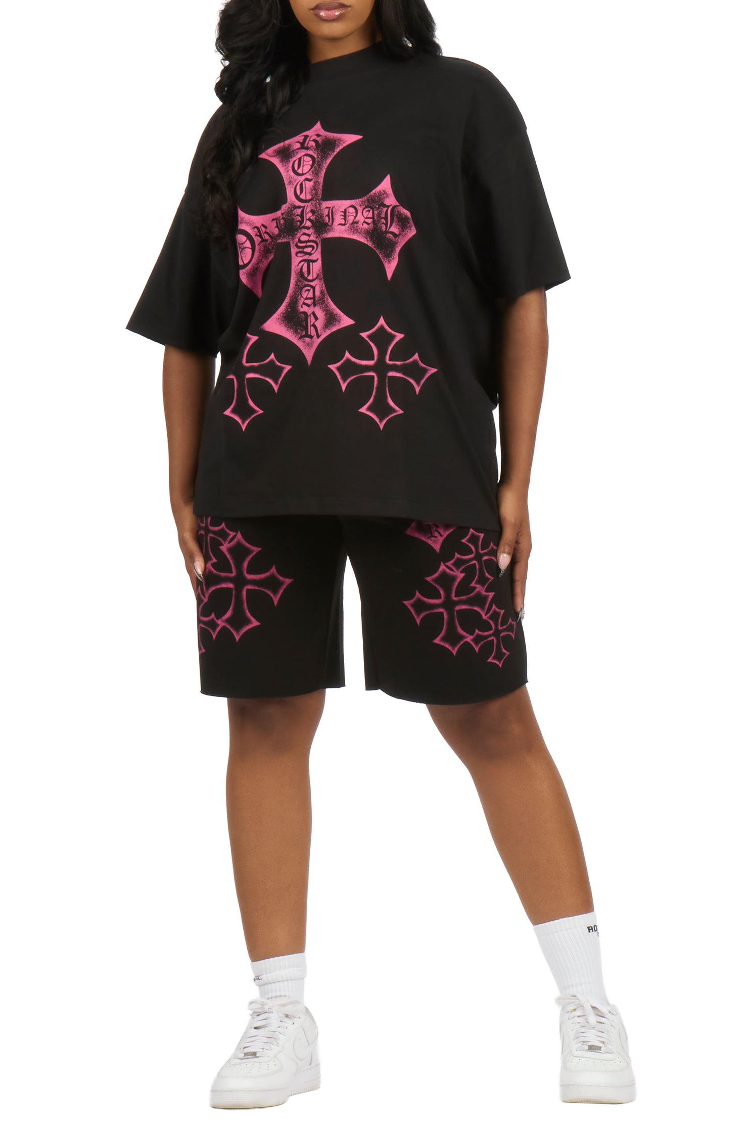 Brianana Black/Pink T-Shirt Short Set