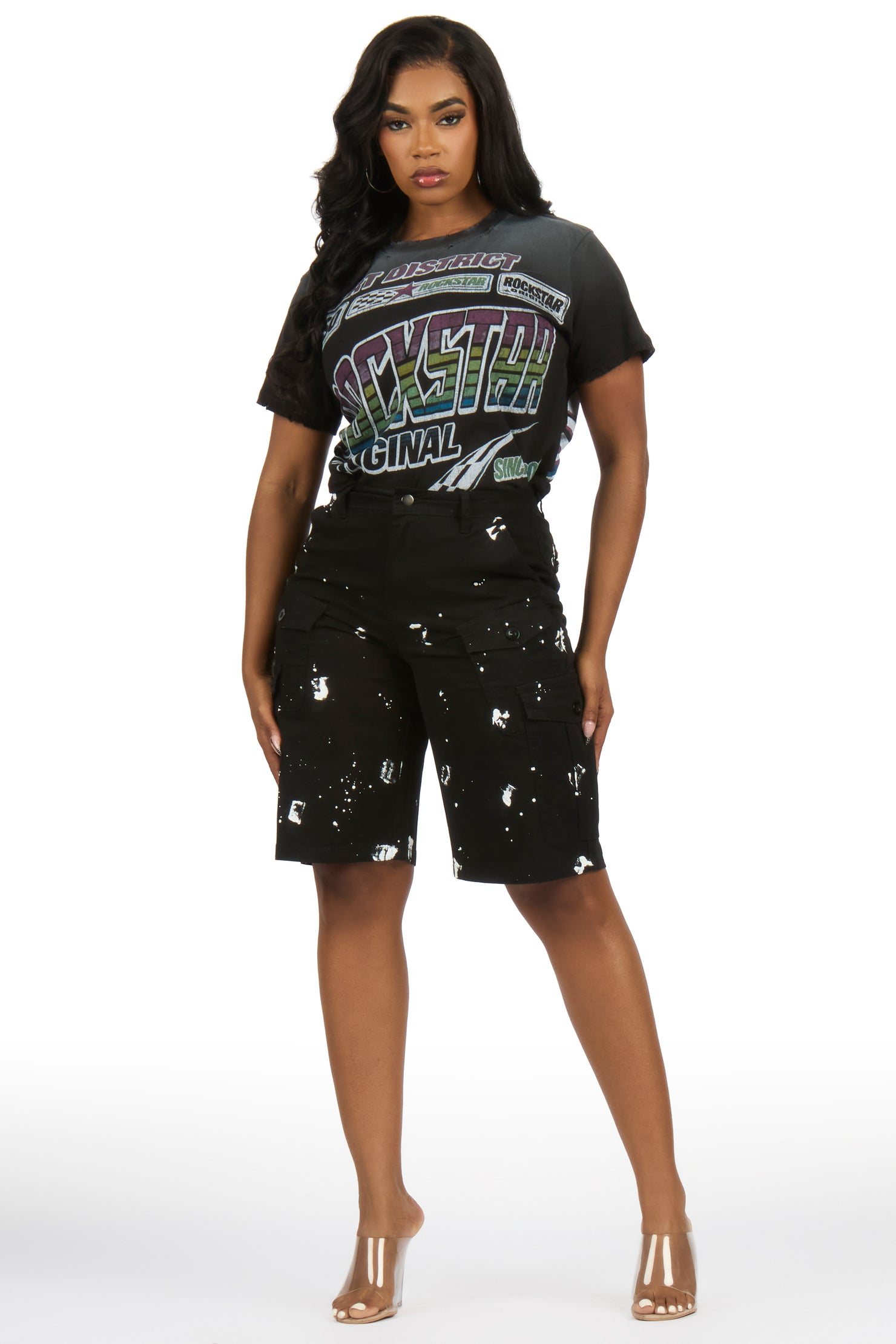 Tritia Black Painted Denim Jort