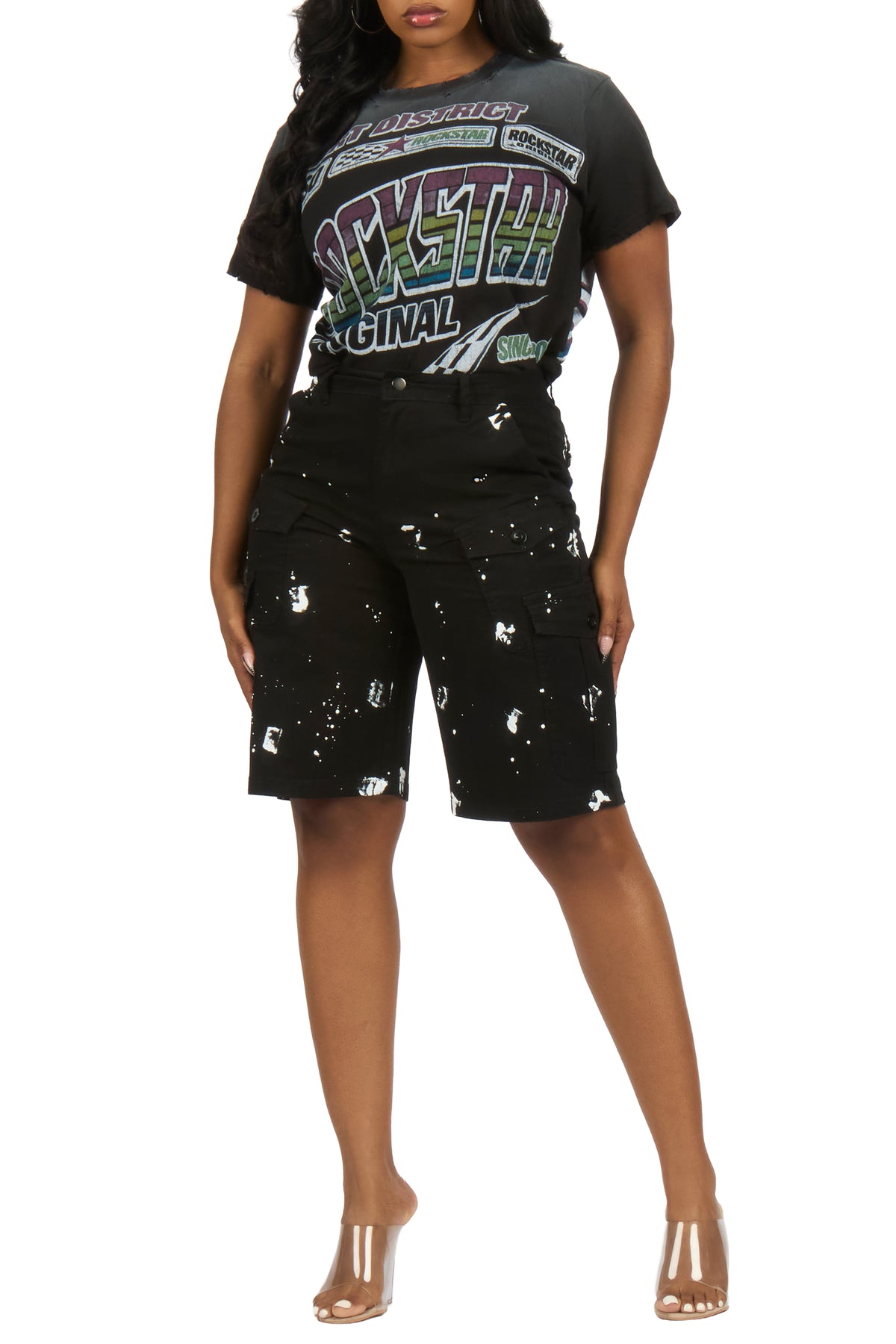 Tritia Black Painted Denim Jort