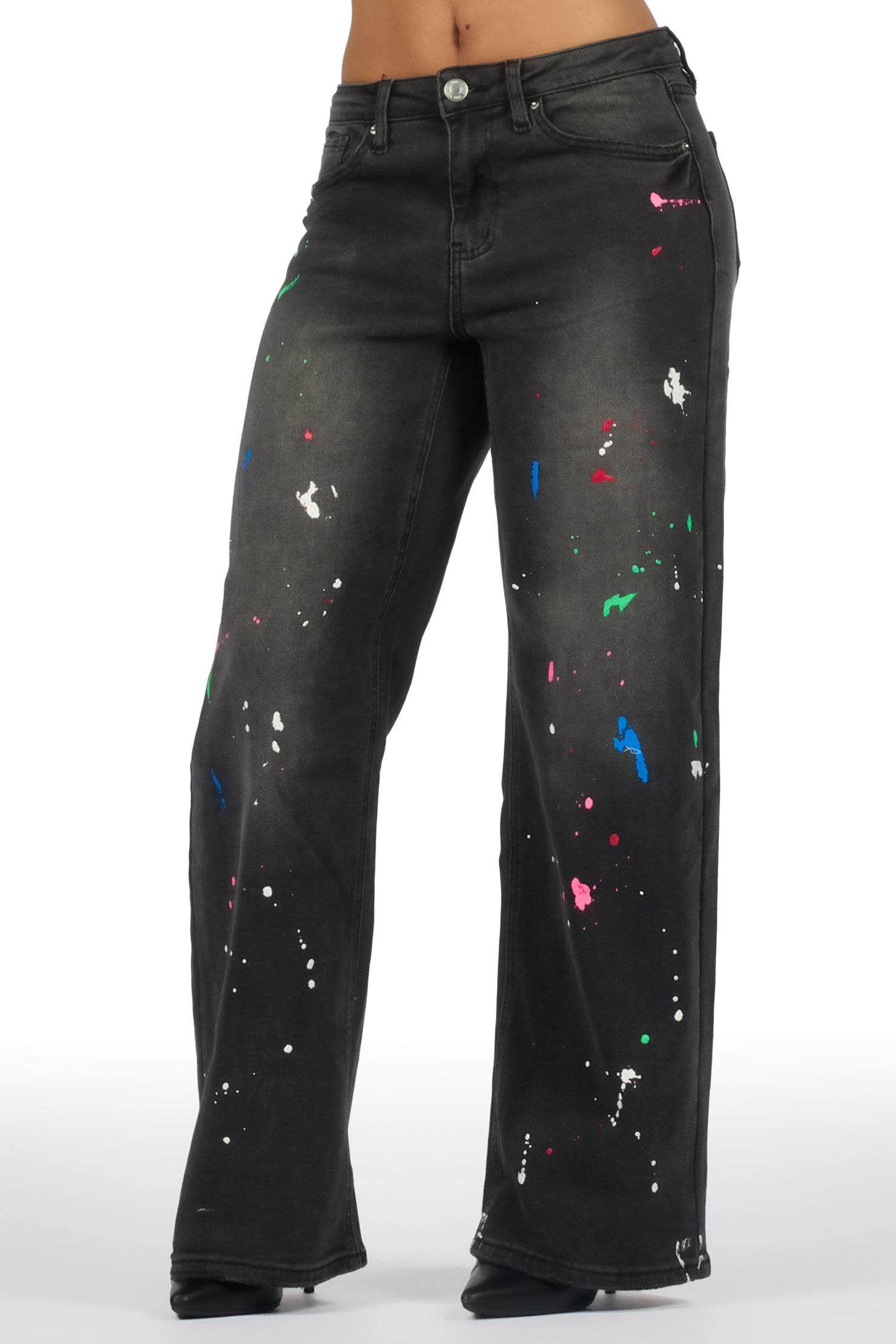 Demetria Black Painted Baggy Jean