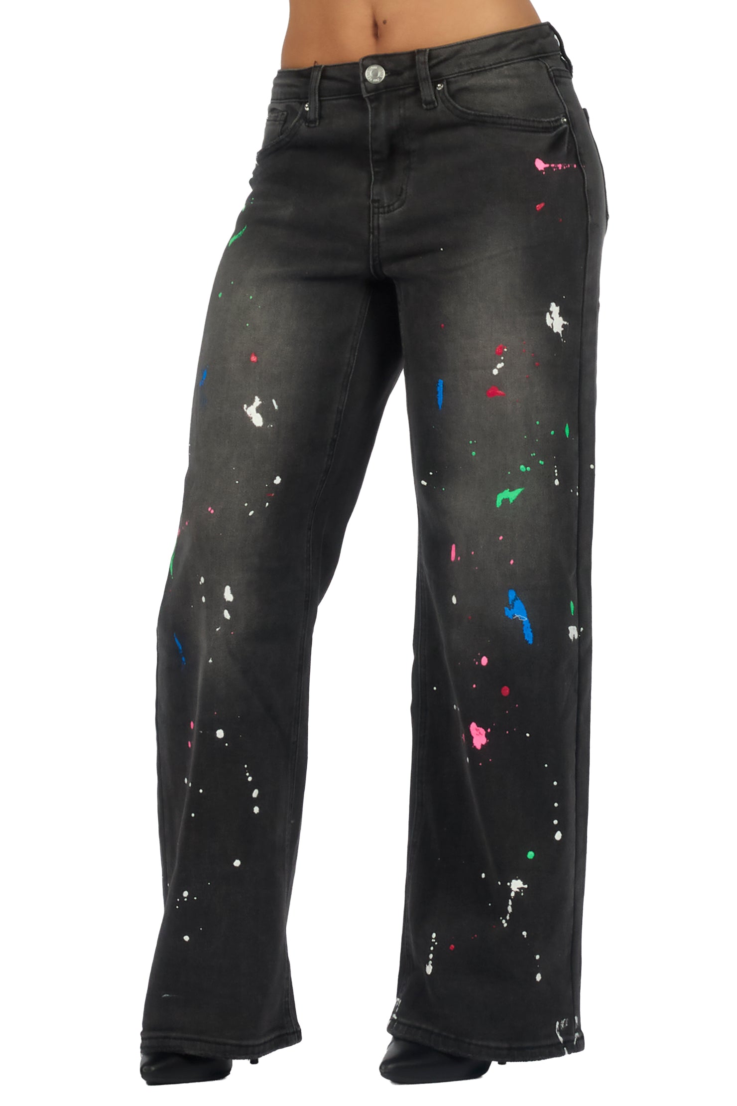 Demetria Black Painted Baggy Jean