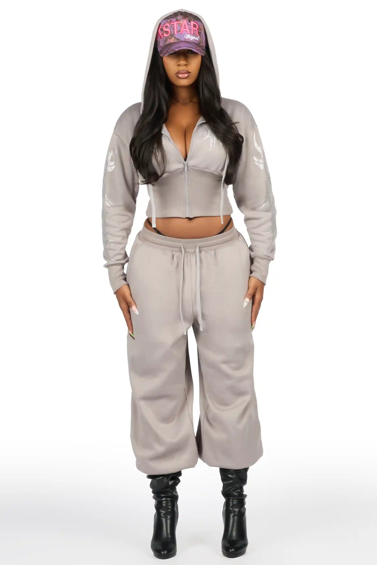 Kahleigh Grey Rhinestone Baggy Track Set