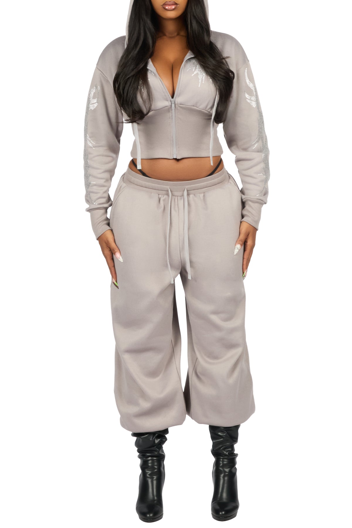 Kahleigh Grey Rhinestone Baggy Track Set