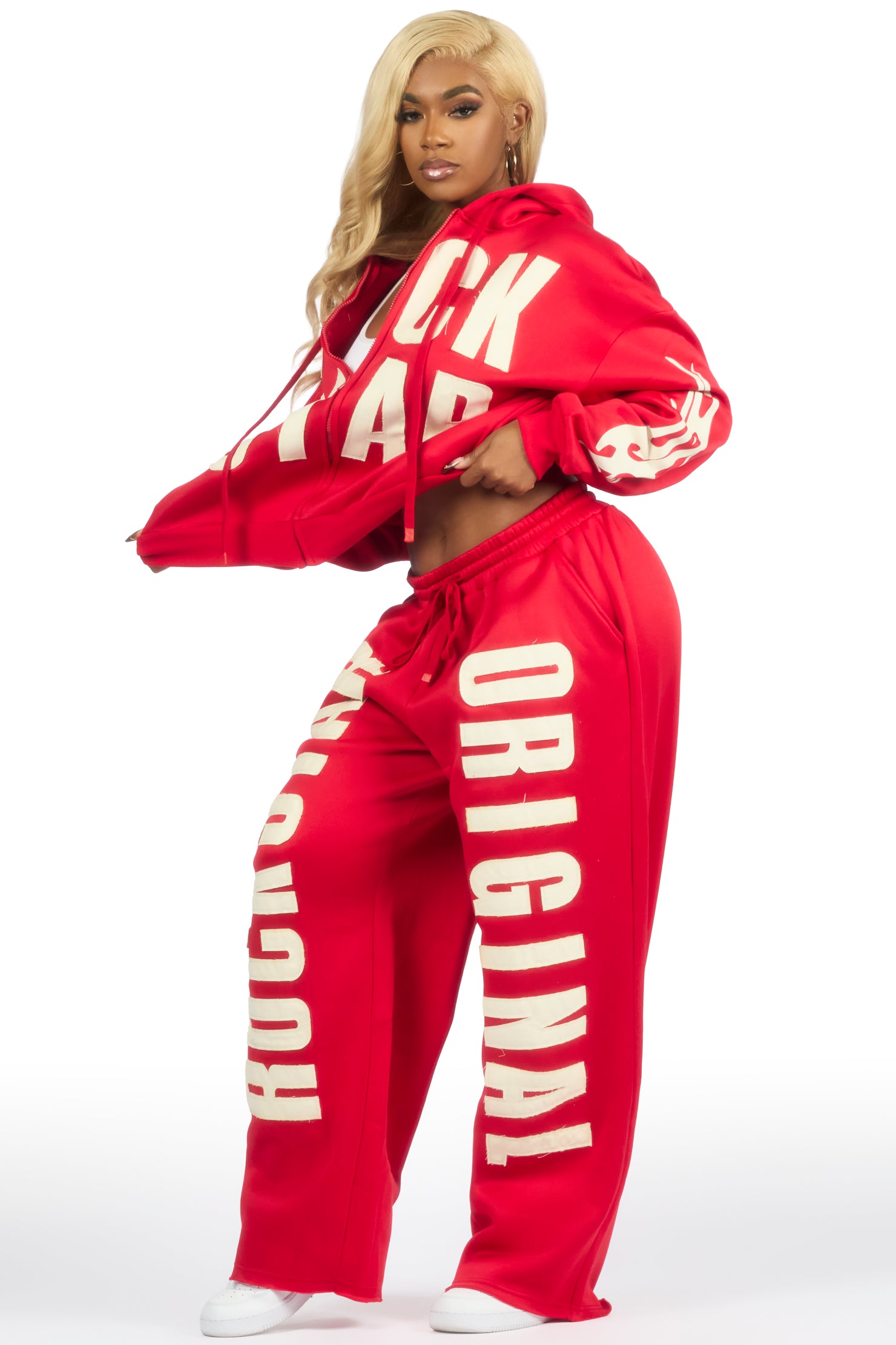 Ashira Red Baggy Fit Zip Up Track Set