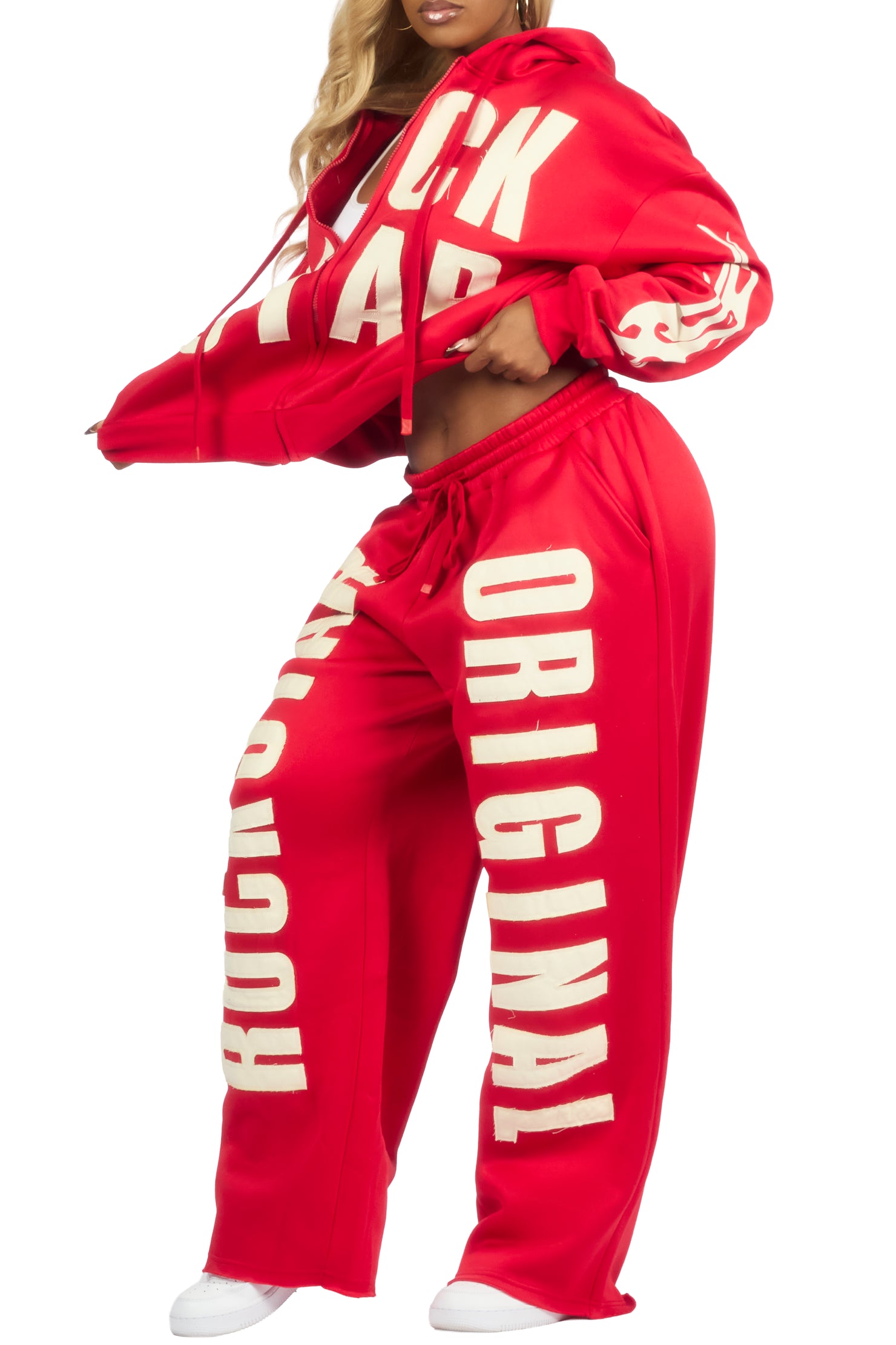 Ashira Red Baggy Fit Zip Up Track Set