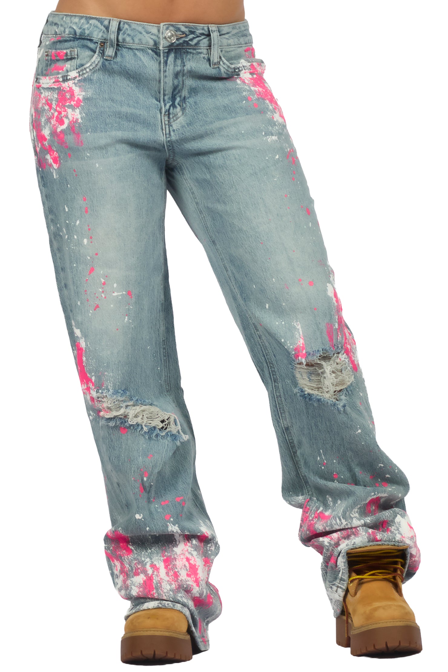 Zyra Tinted Light Wash Painted Baggy Jean
