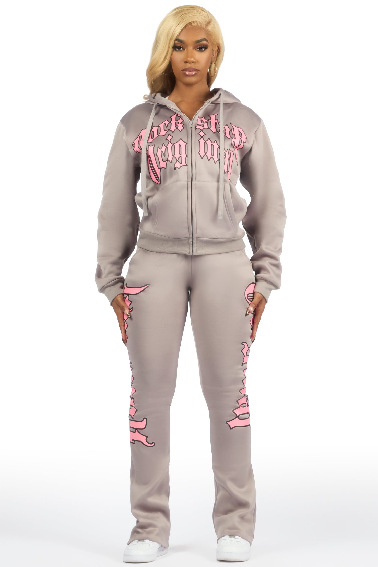Annamarie Grey Zip Up Stacked Track Set