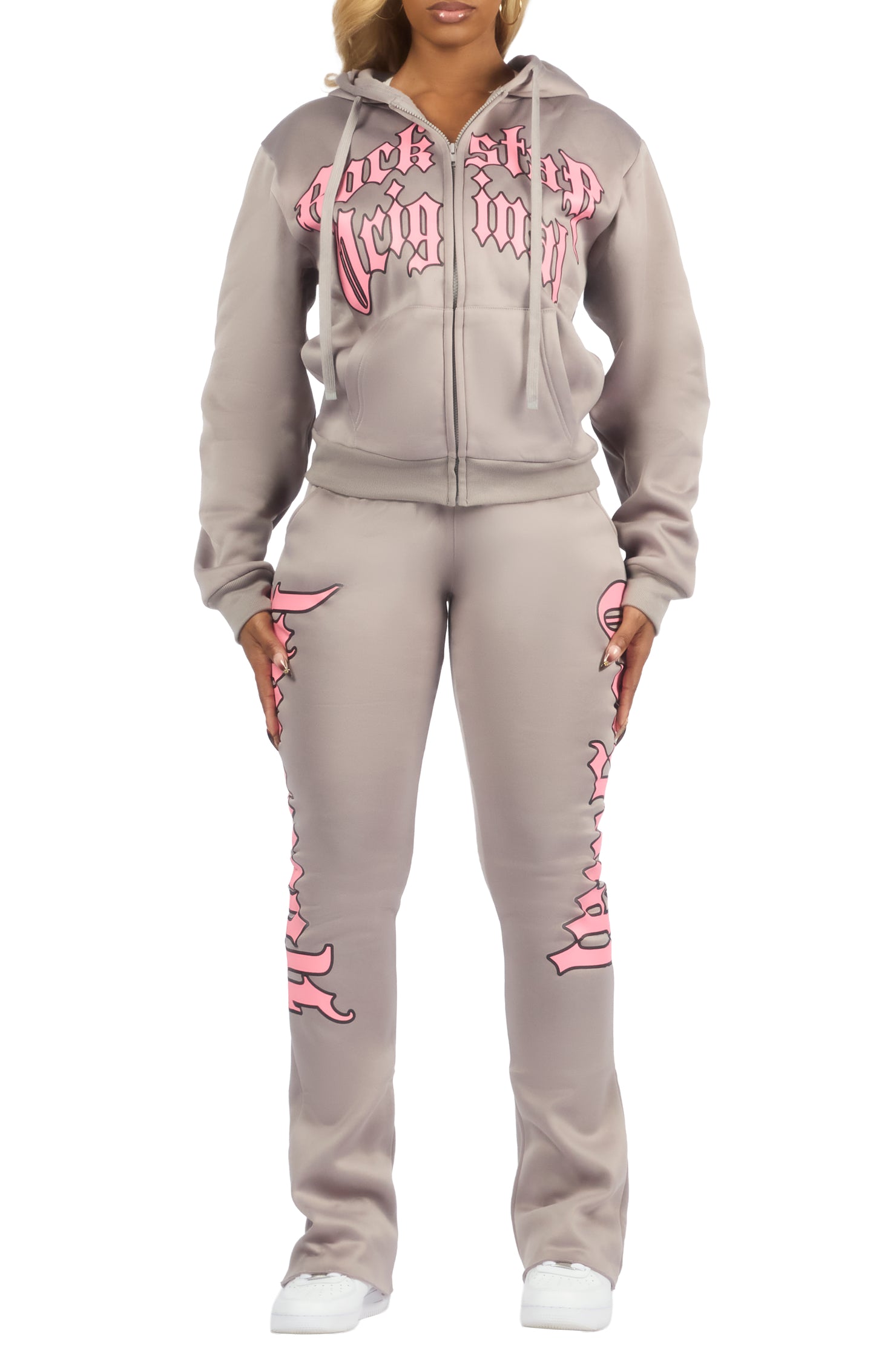 Annamarie Grey Zip Up Stacked Track Set