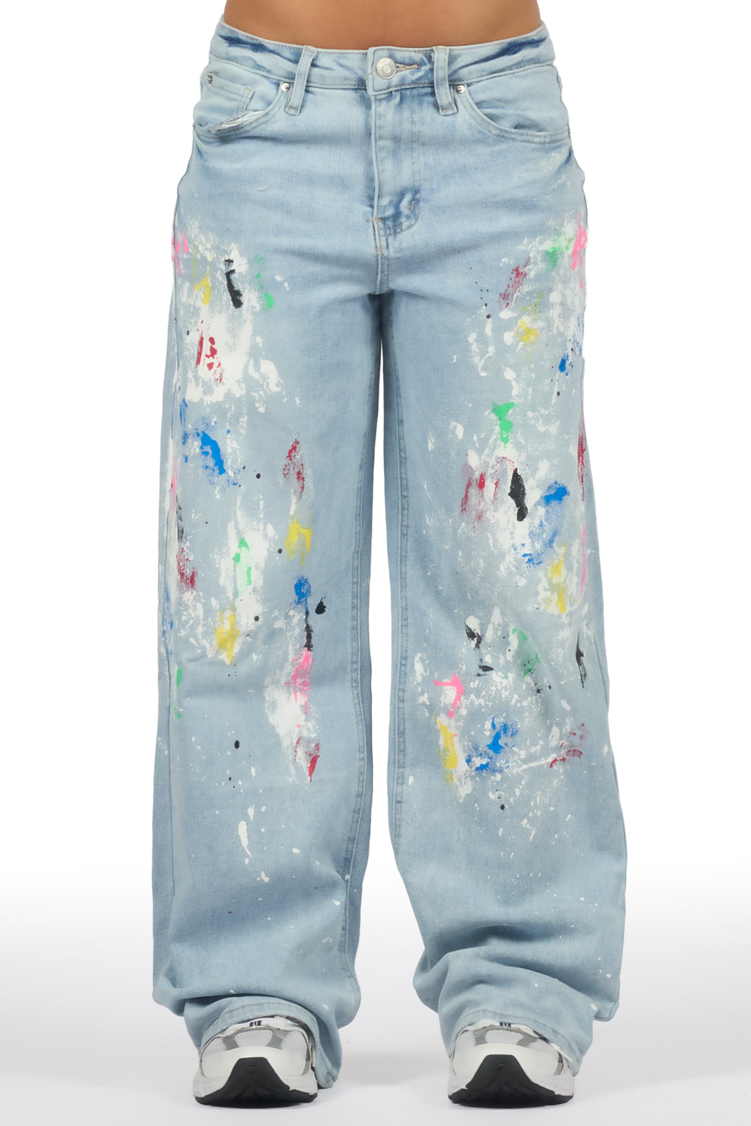 Demetria Light Wash Painted Baggy Jean