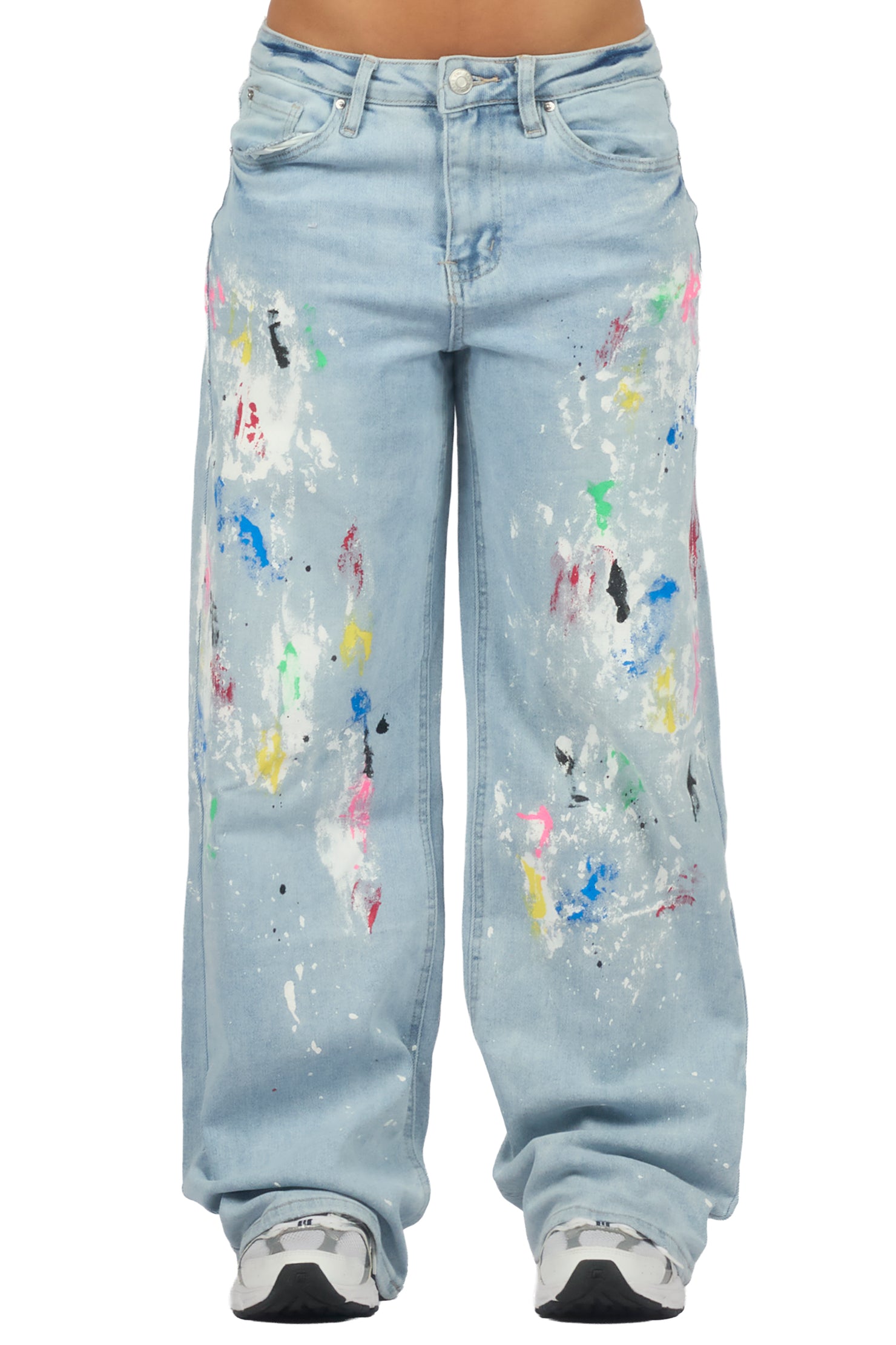 Demetria Light Wash Painted Baggy Jean