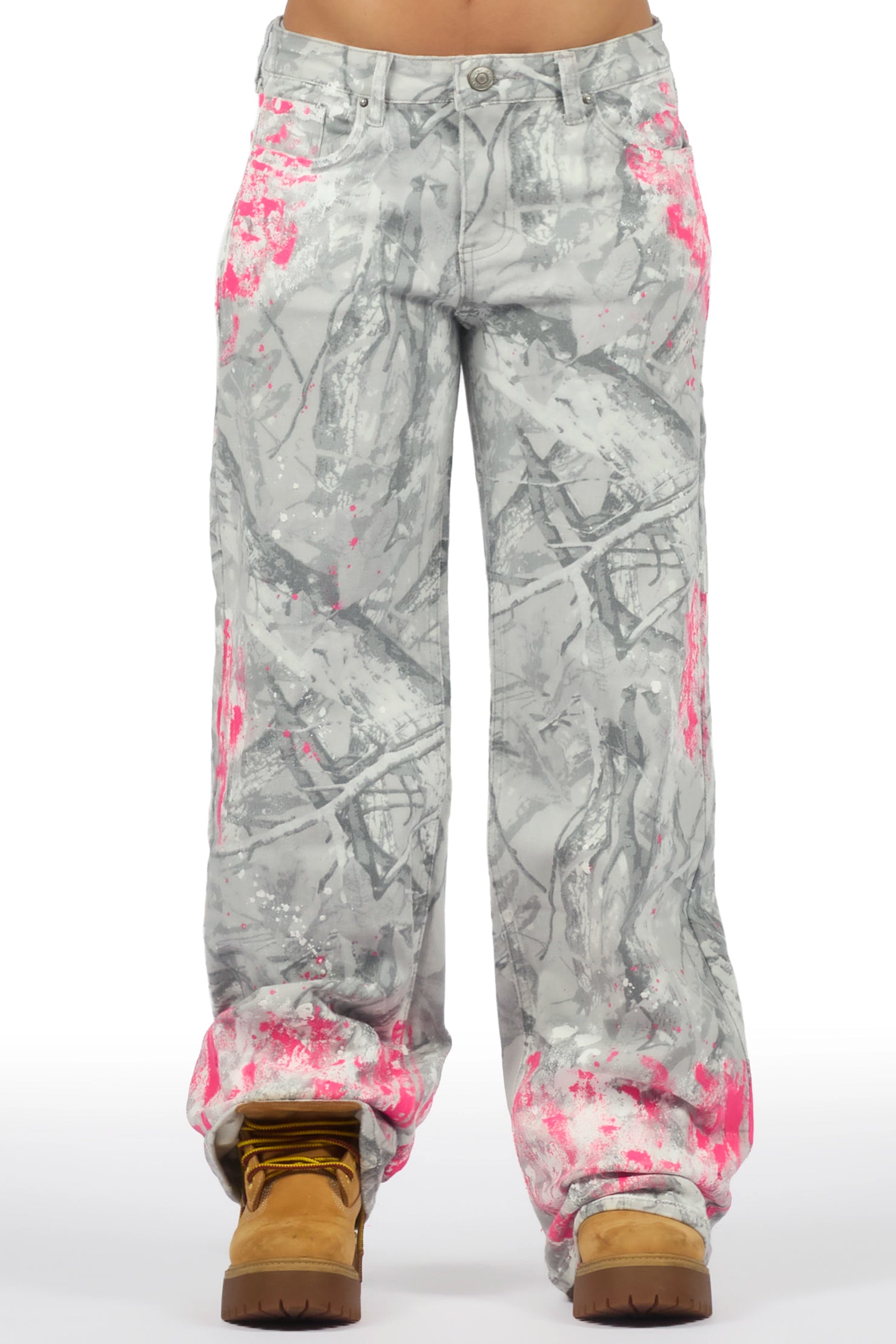Zyra Grey Tree Camo Painted Baggy Jean