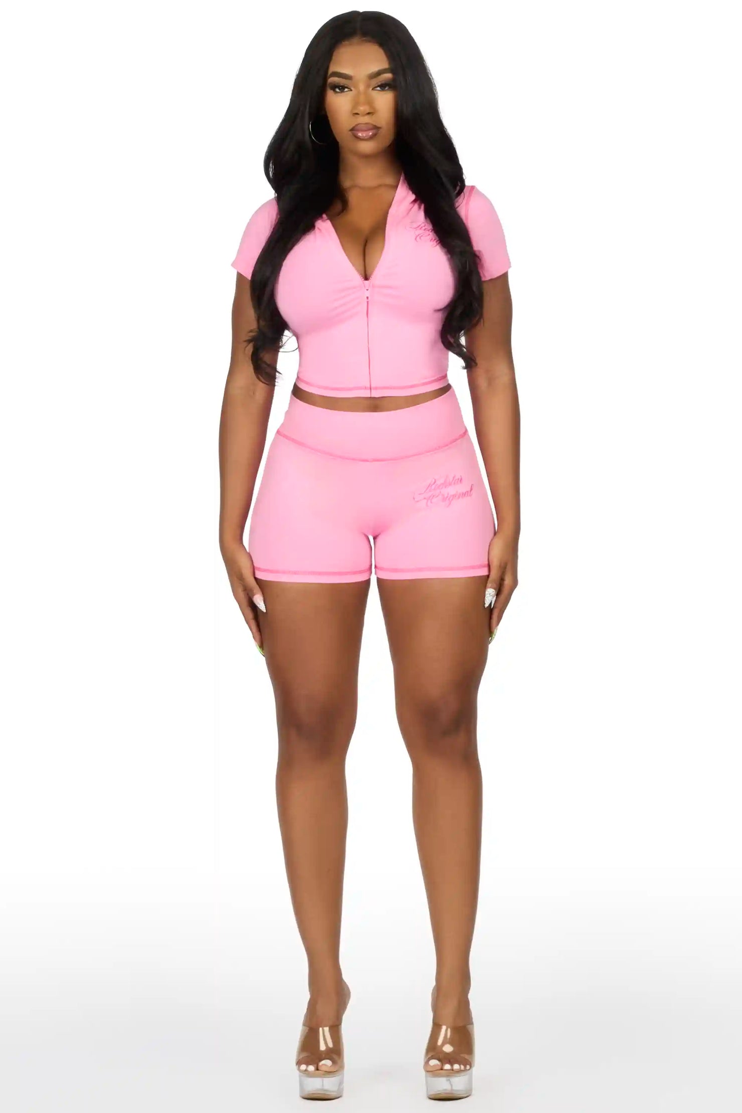 Caternia Pink Zip Top Short Set